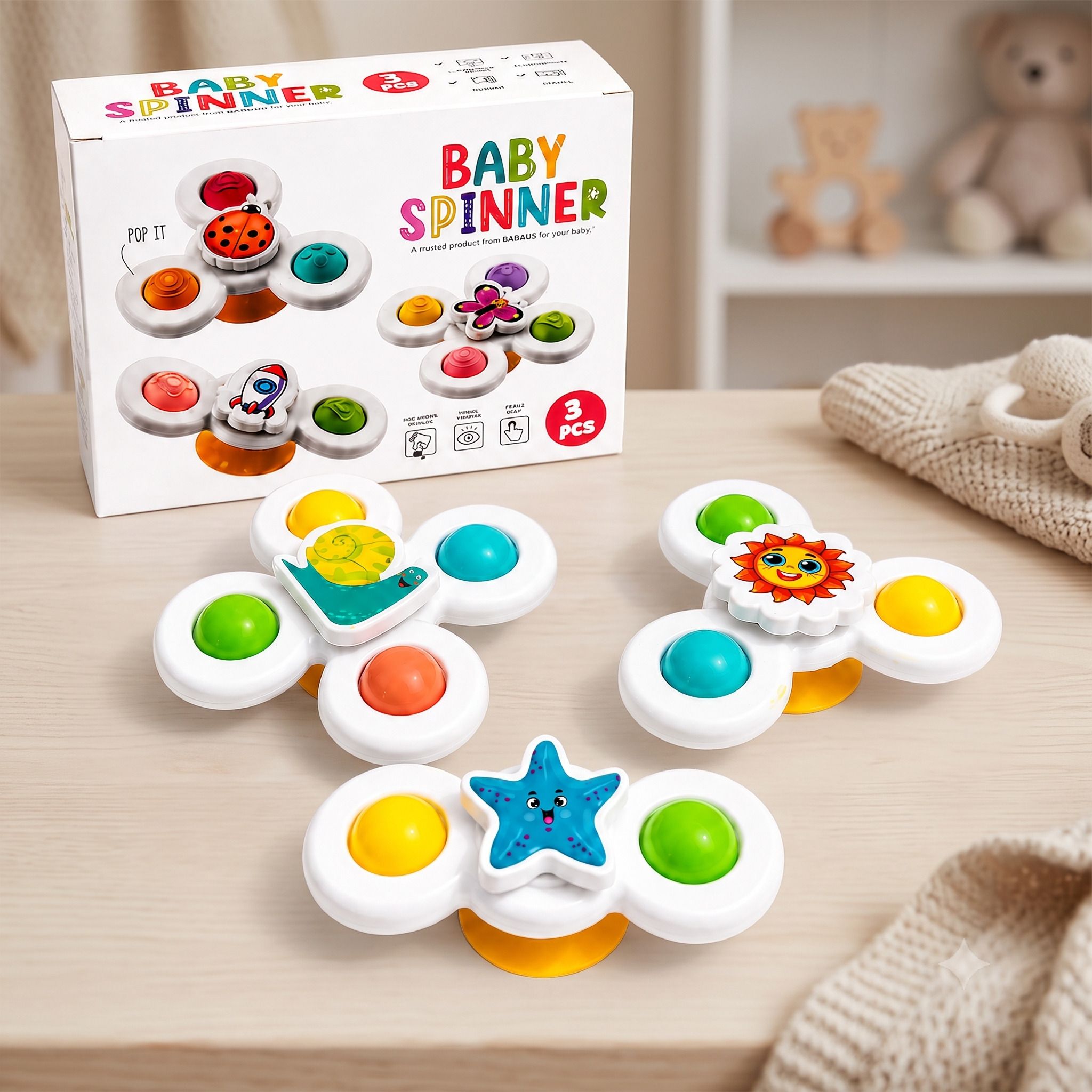 3 PCS Spinner Toy for Kids | Cute Cartoon Suction Cup Fidget Spinner Rattle-image-20