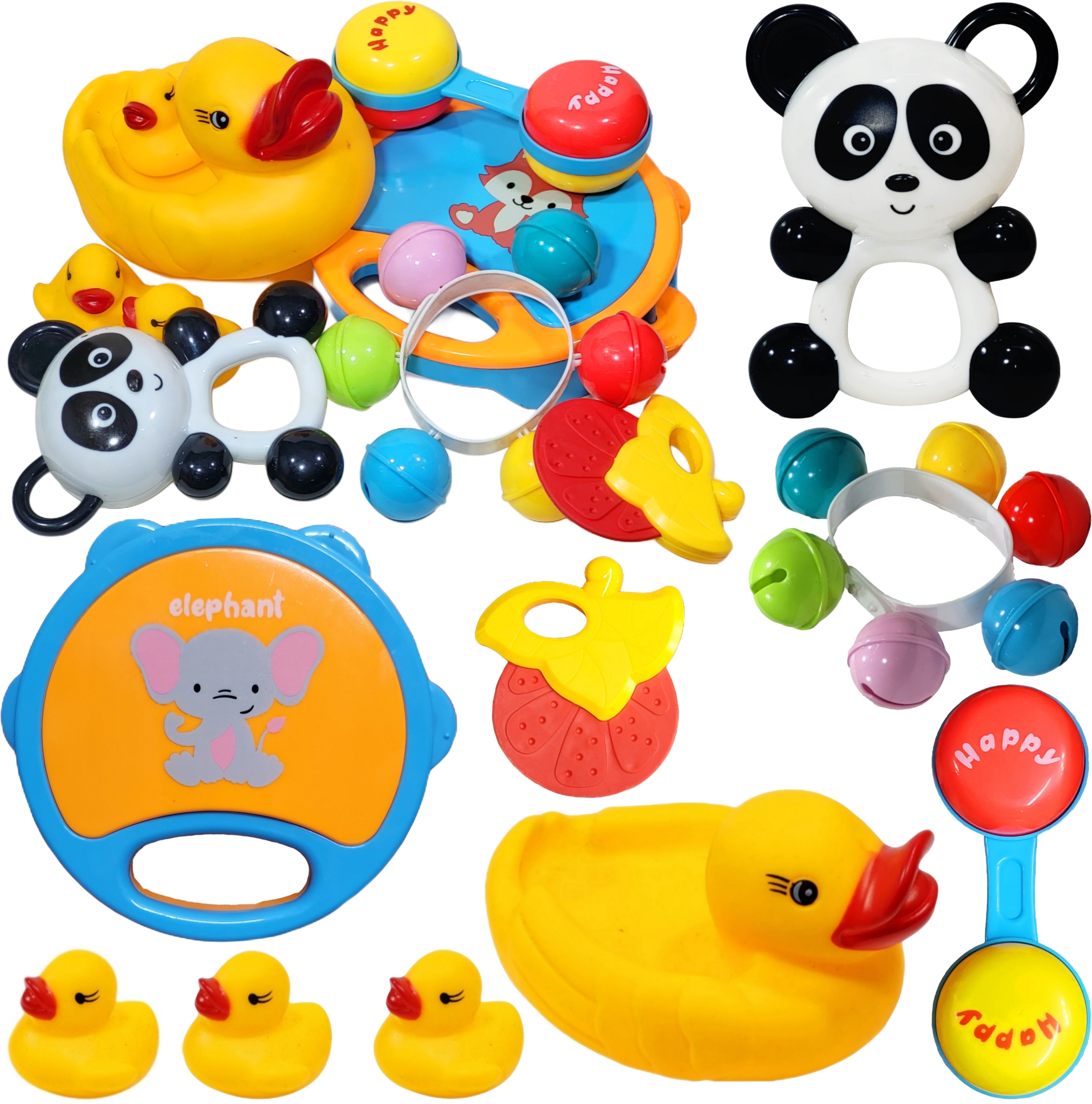 mini gifts Colorful Plastic Set of 5 Pcs Mix and Attractive Rattles & 4 Pcs Duck ChuChu Rattle image 1
