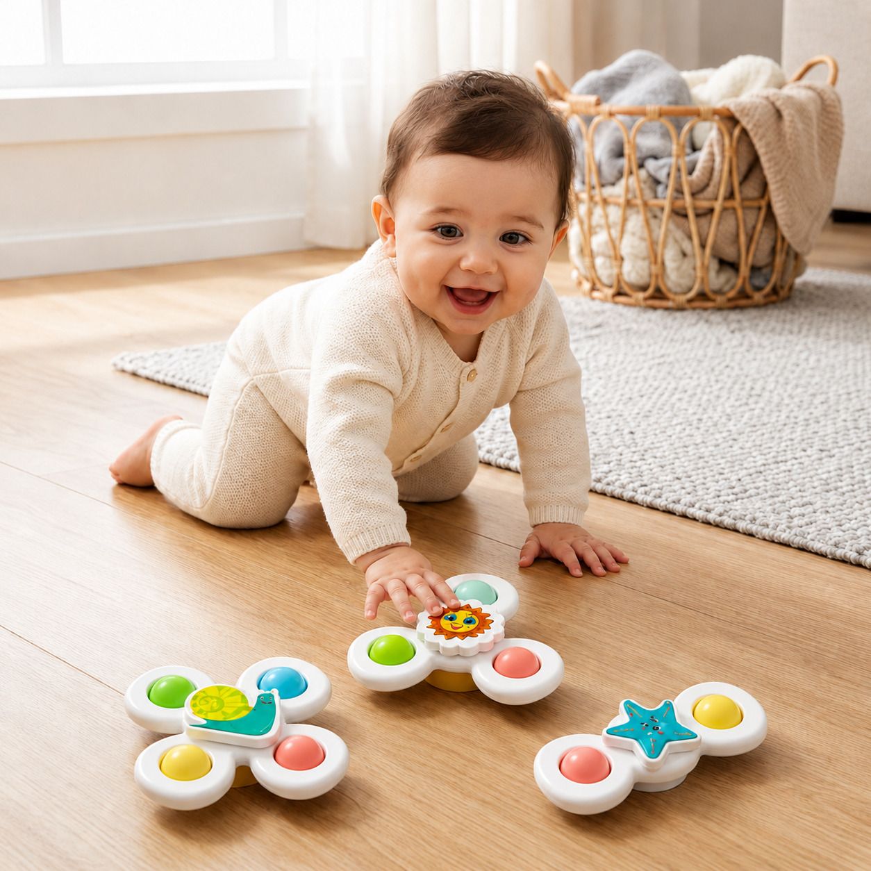 sthofy 3 PCS Baby Spinner Toy Set | Sensory Spinners| Strong Suction Cup Rattle-picture-0