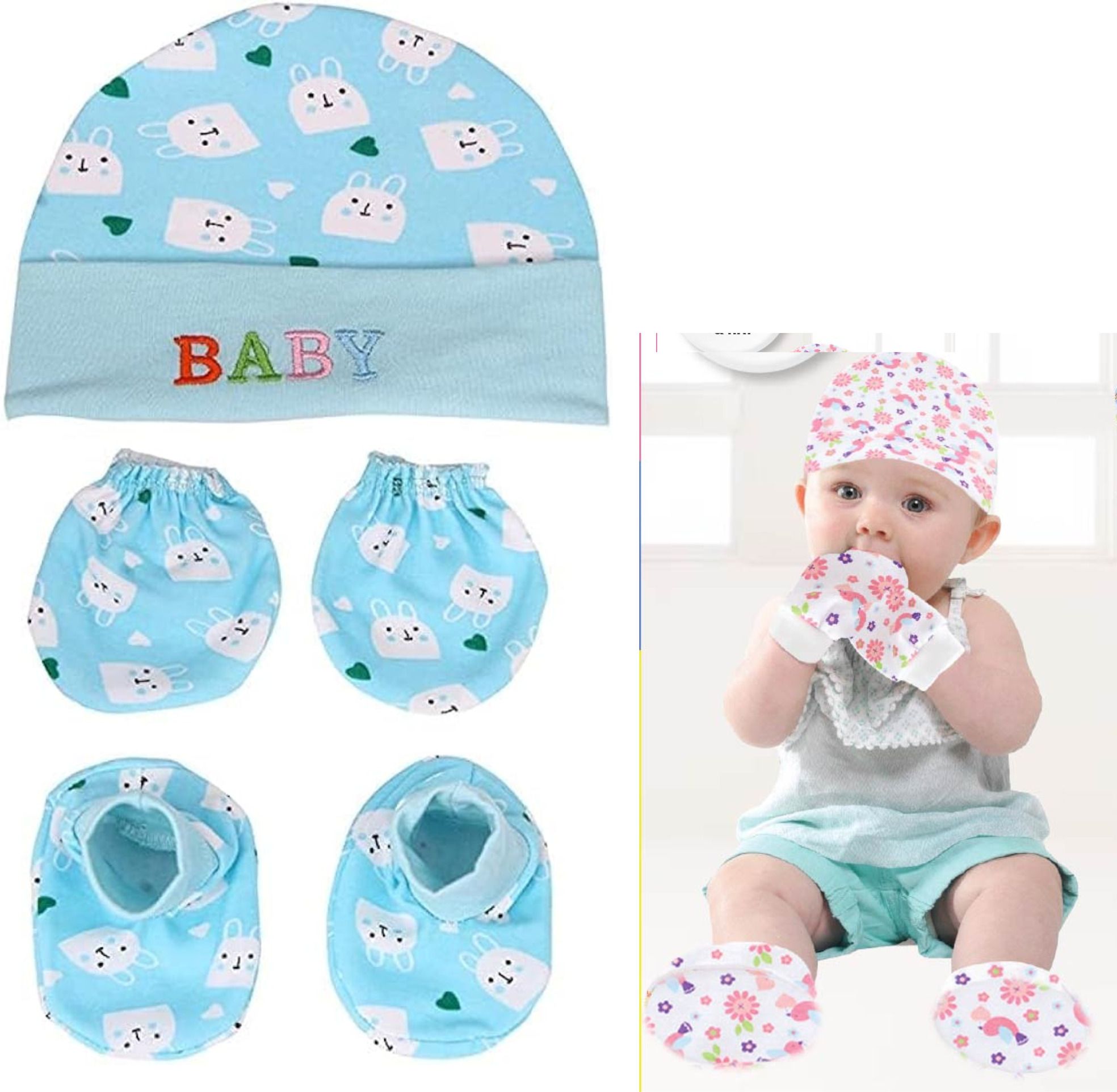 Kids Cotton Newborn Baby Cotton Cap, Mitten and Booties Combo Set Baby Shopping Cart Cover-image-27