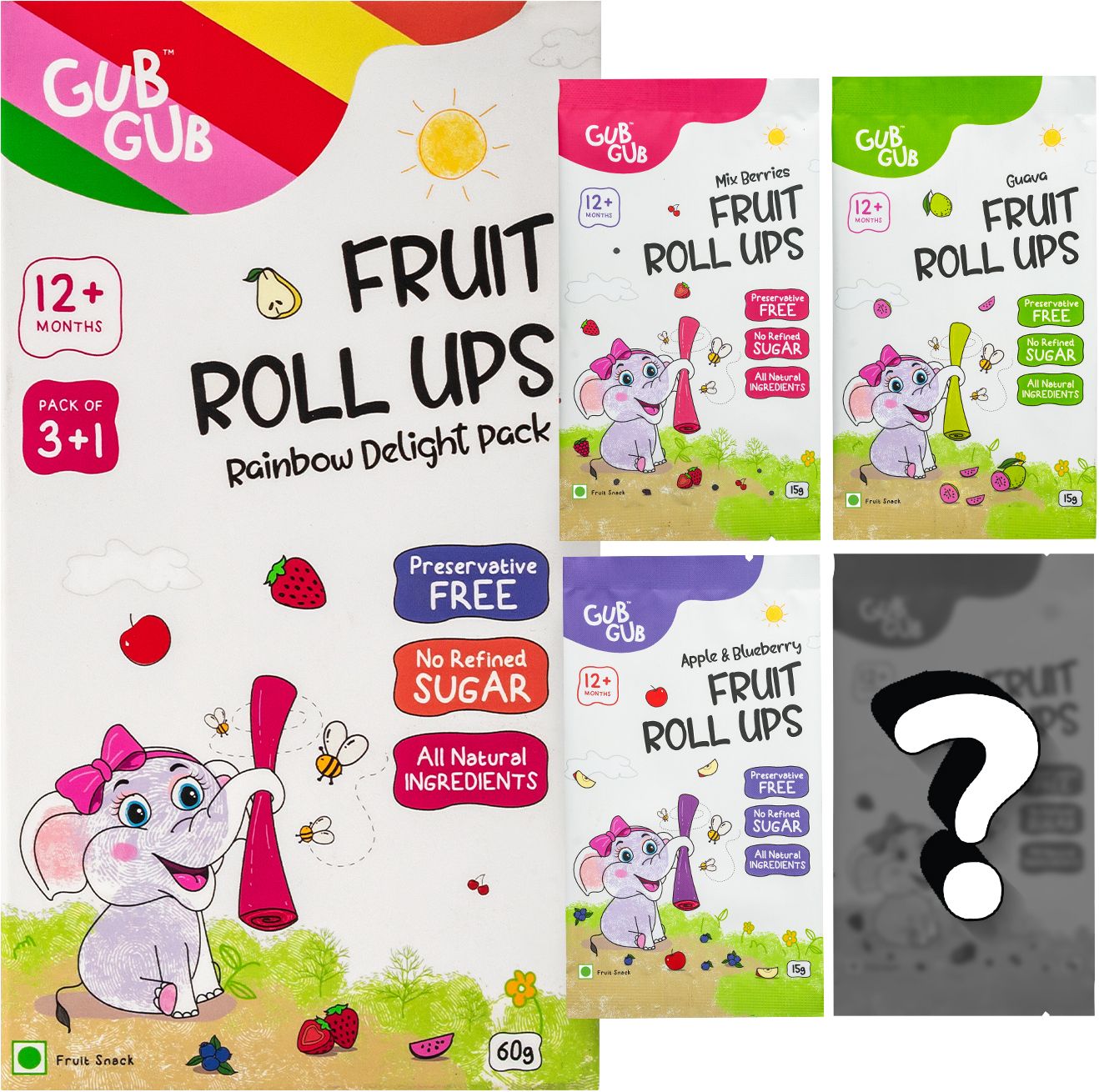 Fruit Roll Ups Rainbow | Pack Of 4 Flavours (15 g each) | Kids Fruit Snacks Baby Snacks 60 g