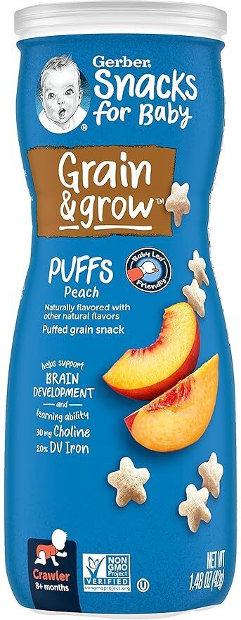 Snacks for Baby Grain & Grow Puffs, Peach, Puffed Grain Snack for Crawlers Baby Puffs 60 g