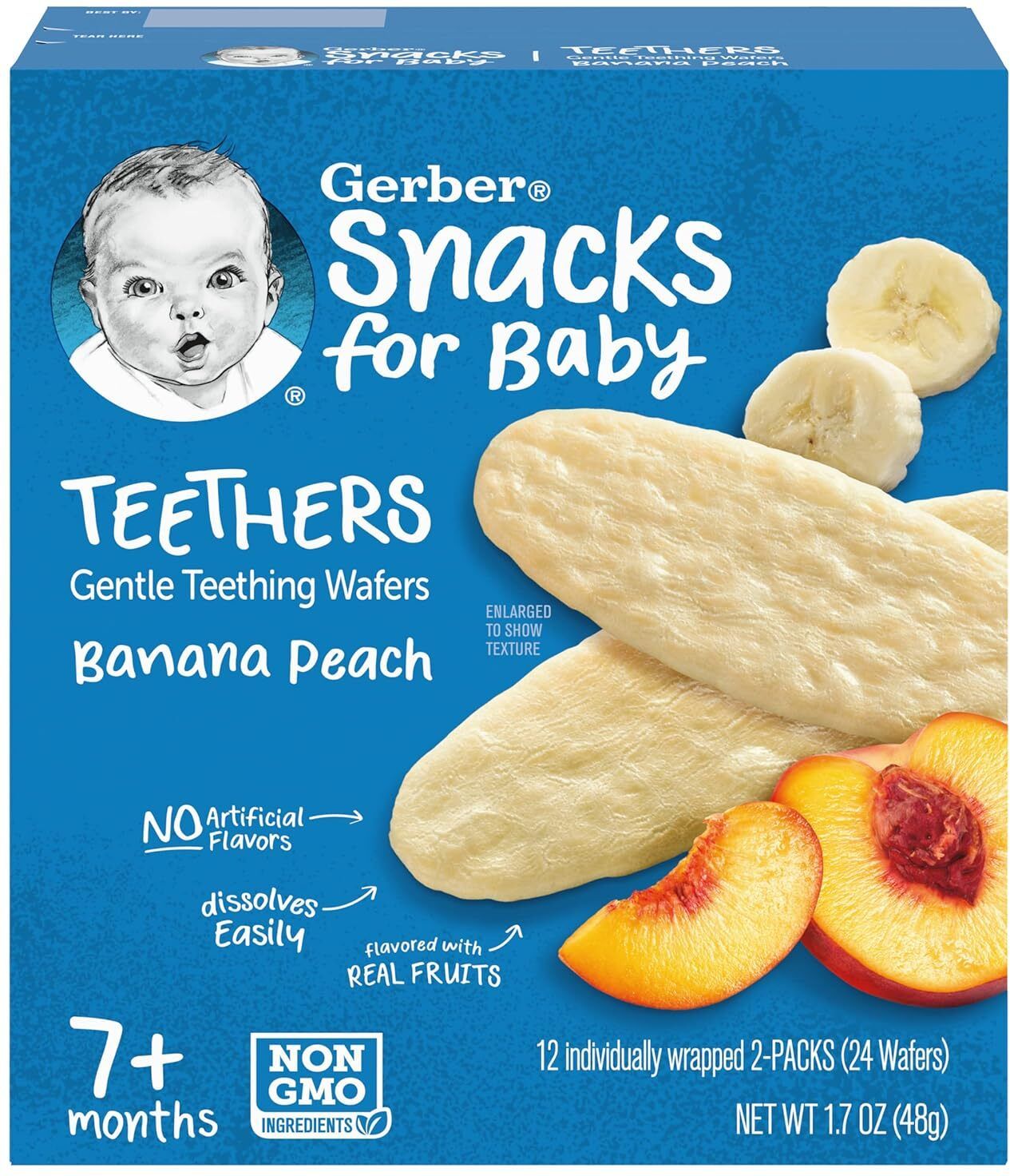 Snacks for Baby Banana Peach Teethers for 7+ Month Baby, USA-Made Vegetarian Baby Snacks 60 g-image-0