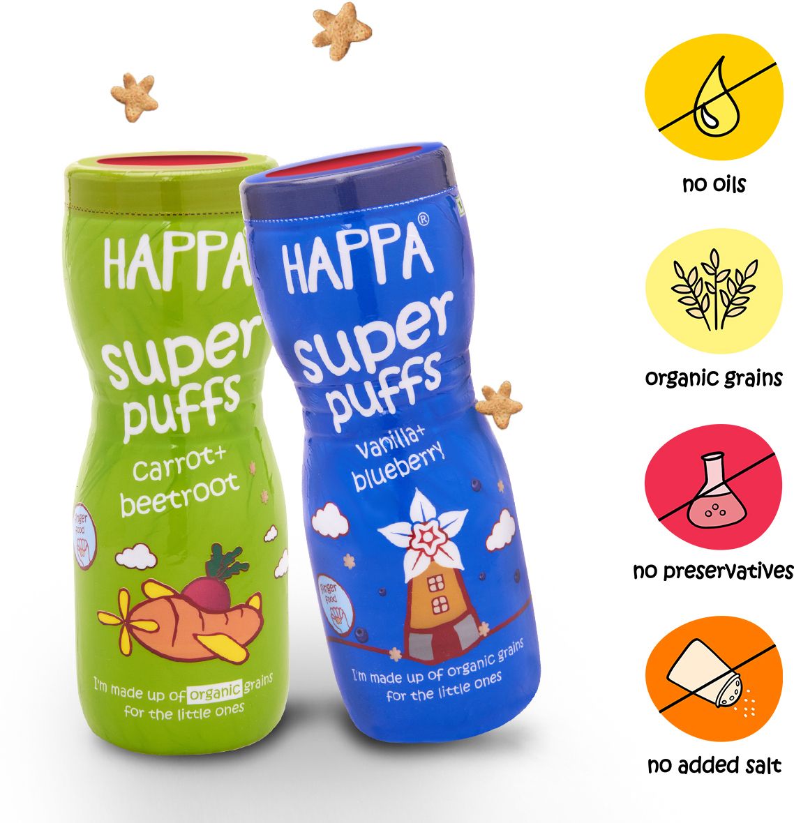 Organic Multigrain Vanilla Blueberry & Carrot Beetroot Super Puffs Baby Puffs 100 g