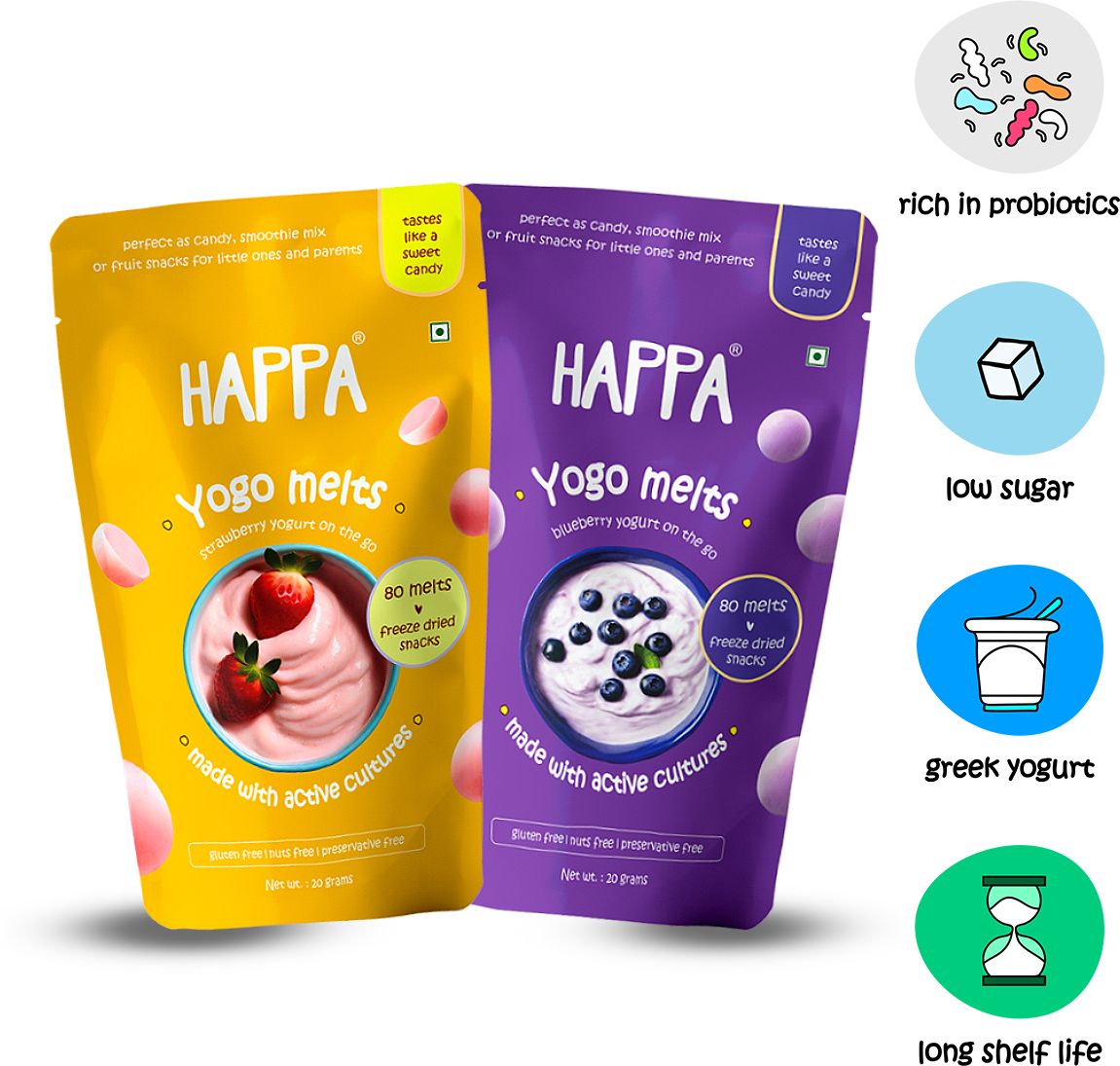 Happa Melts fruit and yogurt snacks strawberry and blueberry melts (Pack of 2) Baby Snacks 20 g