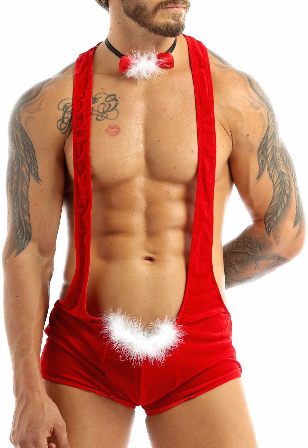 ssoshhub Chrismas Male babydoll Self Design Men Swim-dress Red Swimsuit-picture-46