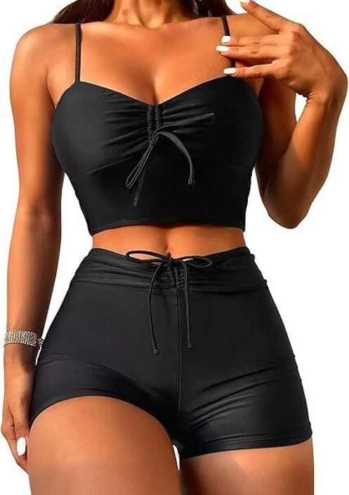 Solid Women Swim Top Black Swimsuit-image-44