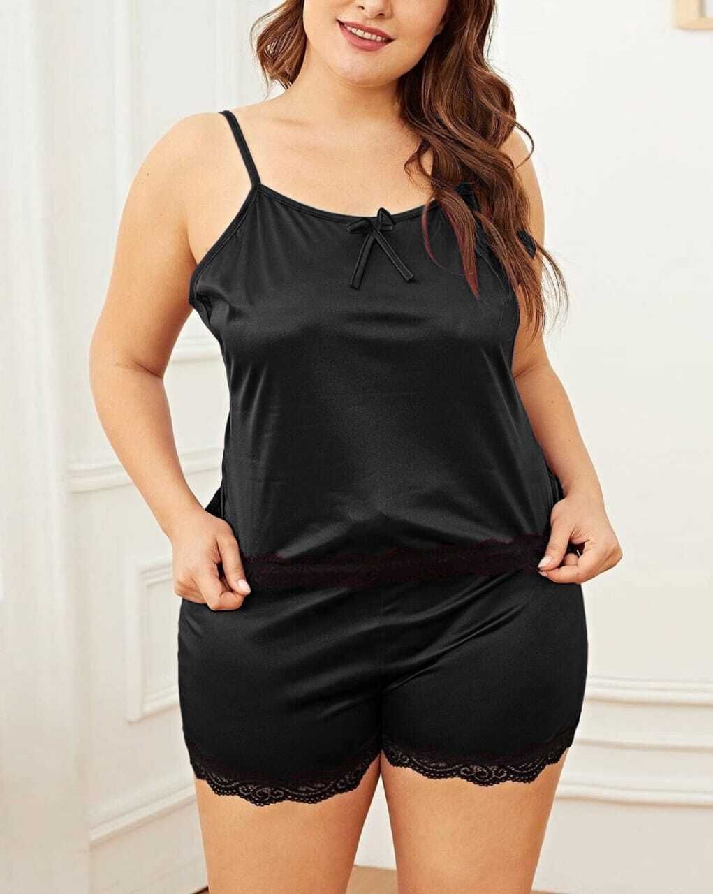 Women Top & Shorts Set Black Solid, Self Design-image-28