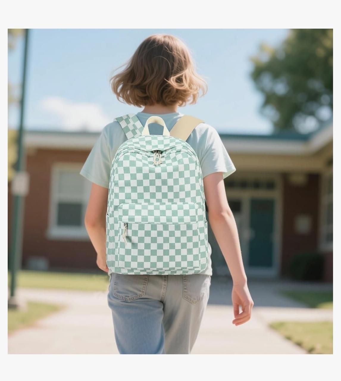 satic Medium 25 L Backpack Checkered Backpack for Girls & Women | Mint Green School College Bag-picture-43