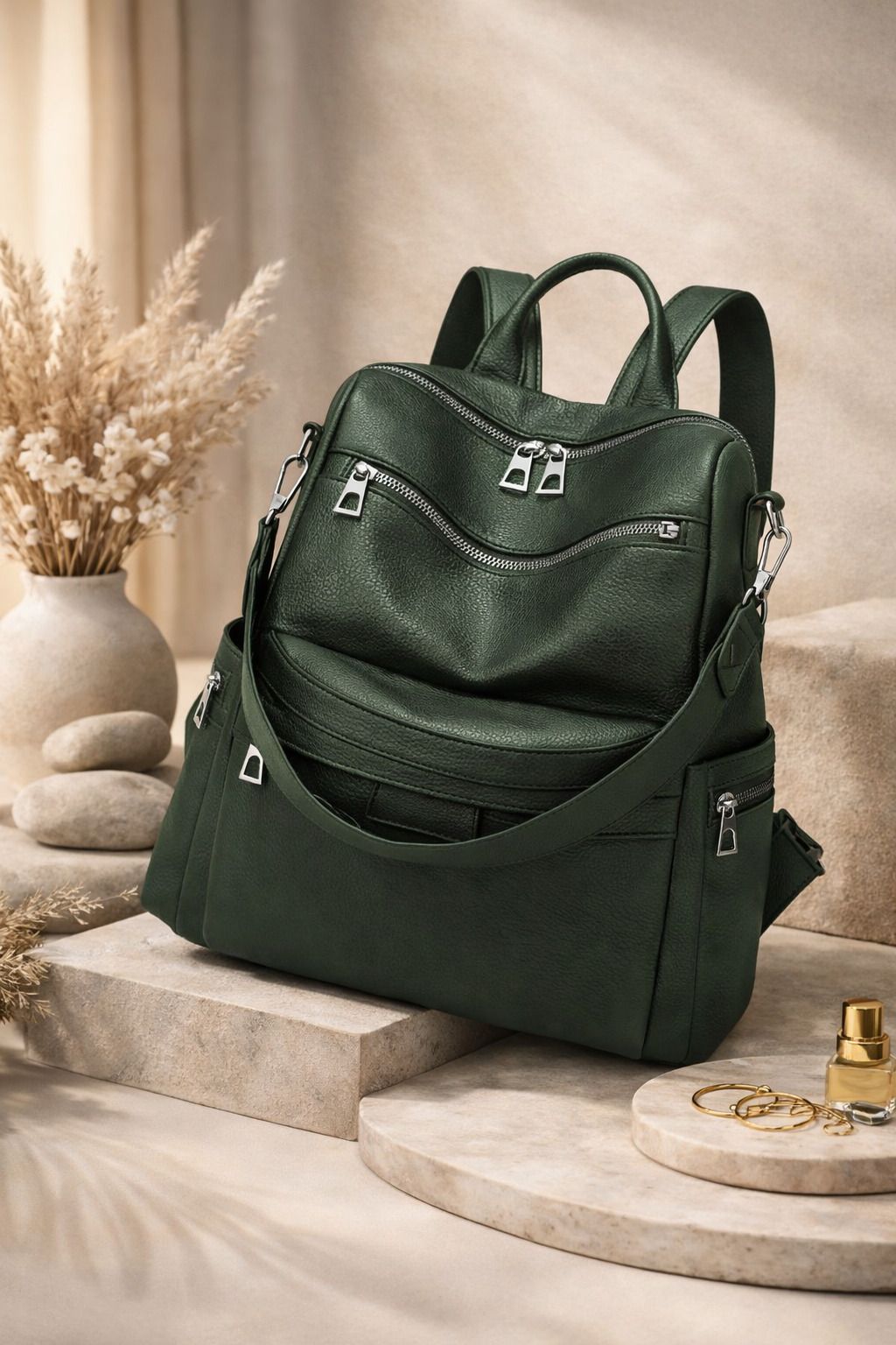Small 20 L Laptop Backpack Medium 25 L Backpack Purse for Women Convertible Travel Vintage Bagpack ( Green)-image-40