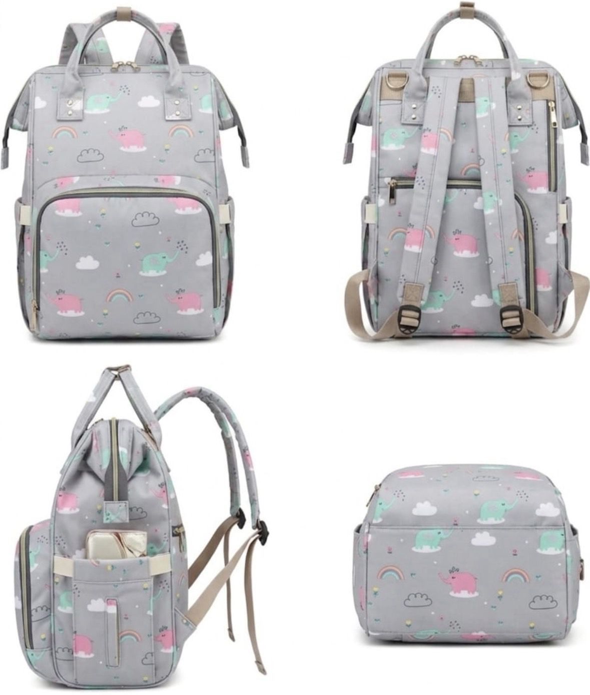 shinestore Small 20 L Backpack Baby Diaper Bag Backpack | Grey Elephant Print | Multi-Compartment Maternity Bag-picture-10