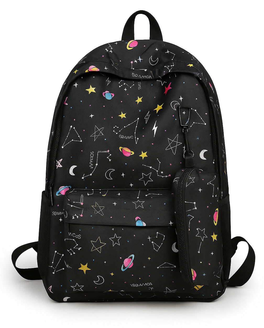 Small 17 L Laptop Backpack Galaxy Space Backpack, Black with Stars, School Travel Collage Bag