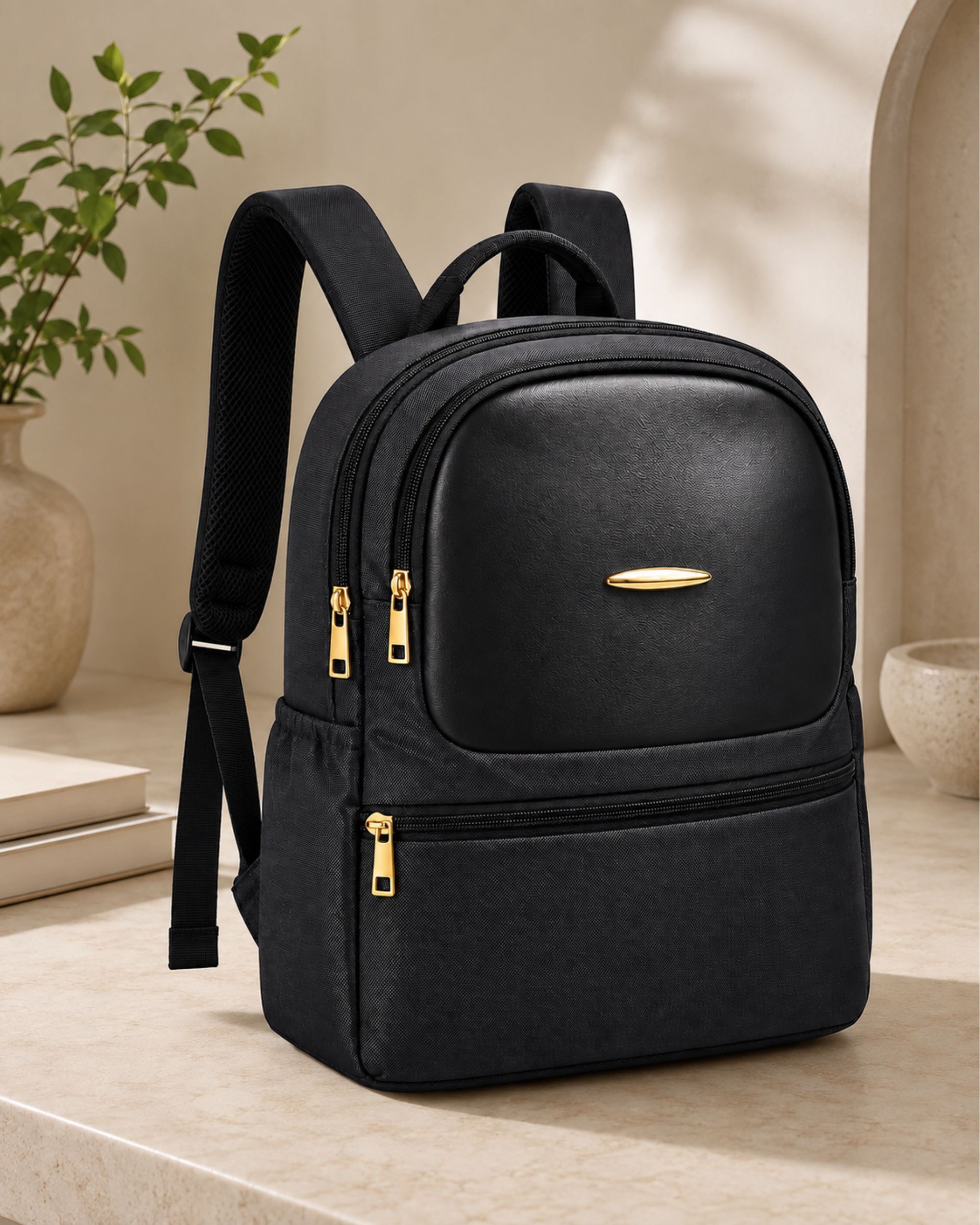 Small 12 L Backpack Women's Backpack | Black Faux Leather | Stylish College Office Travel Bag-image-31