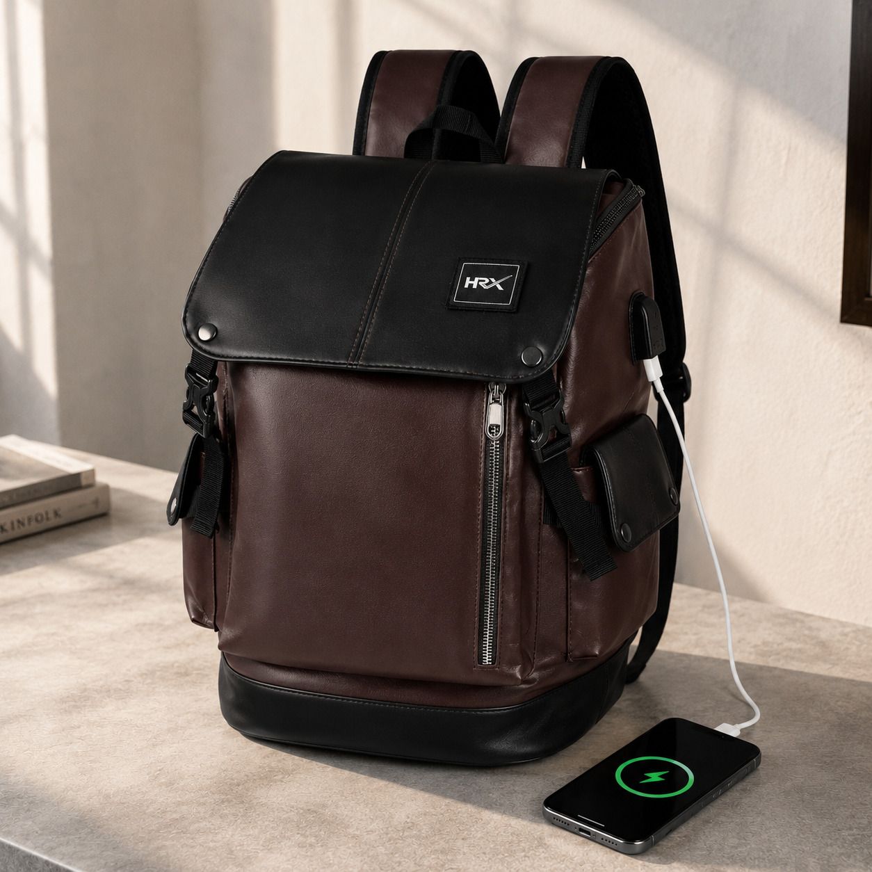 Large 35 L Laptop Backpack Leather Laptop Backpack with USB Charging Port Water Resistant Travel Bag-image-48
