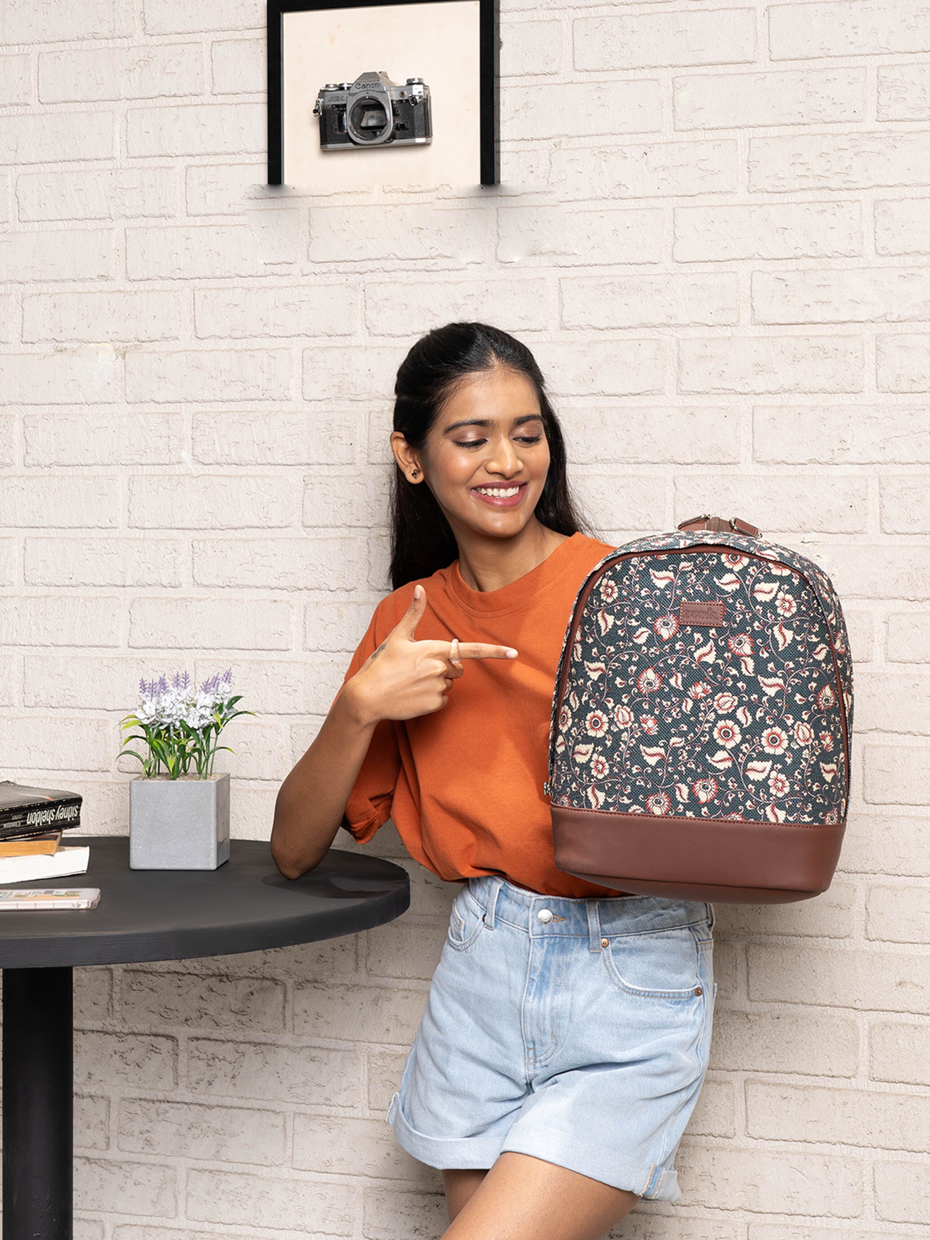 Small 12 L Backpack Chittoor Blue Kalamkari Dome Daypack