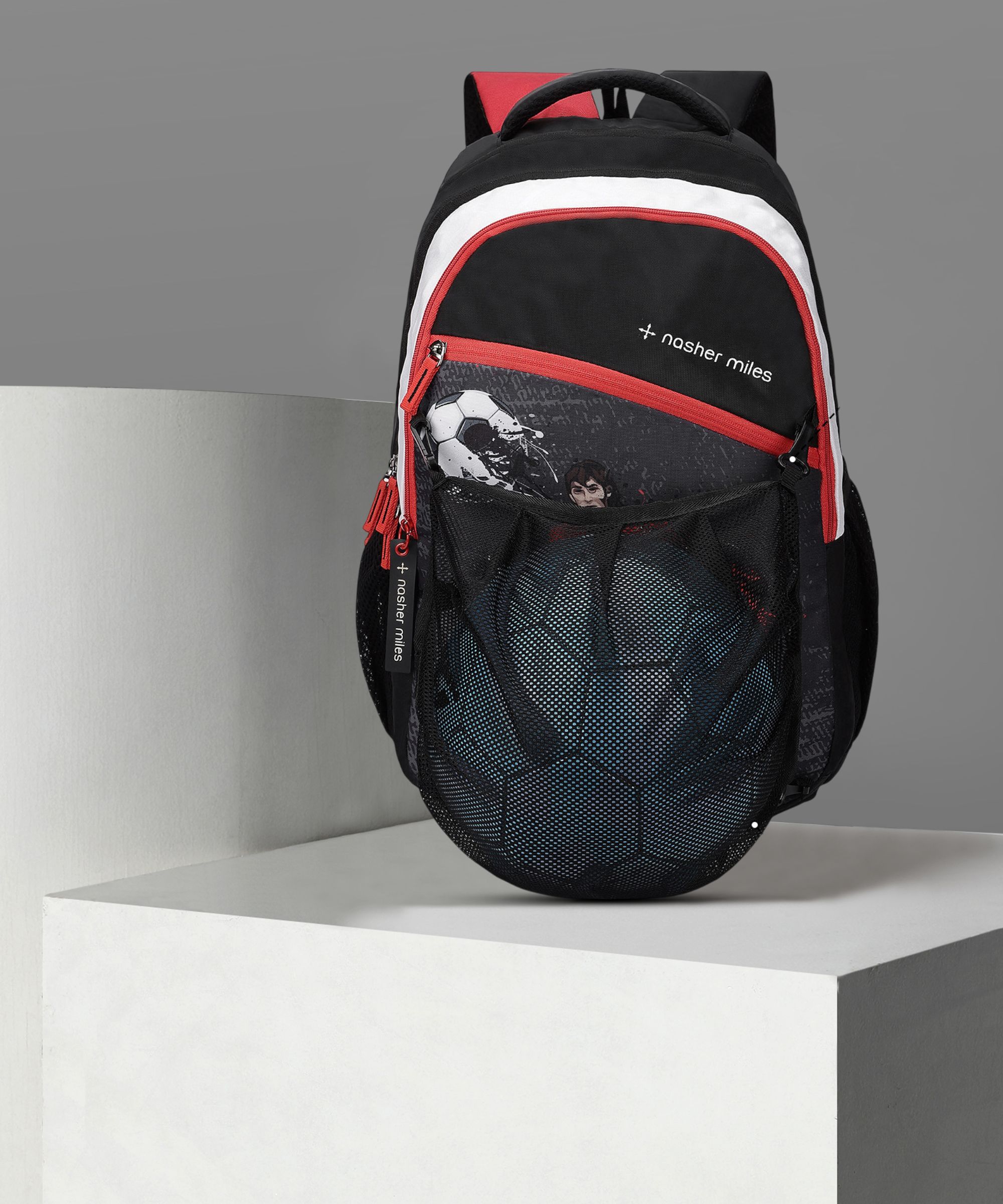 nasher miles Large 45 L Backpack Football Strike Backpack|3 compartment/Casual/Ball Net /College|Black,45L-picture-12