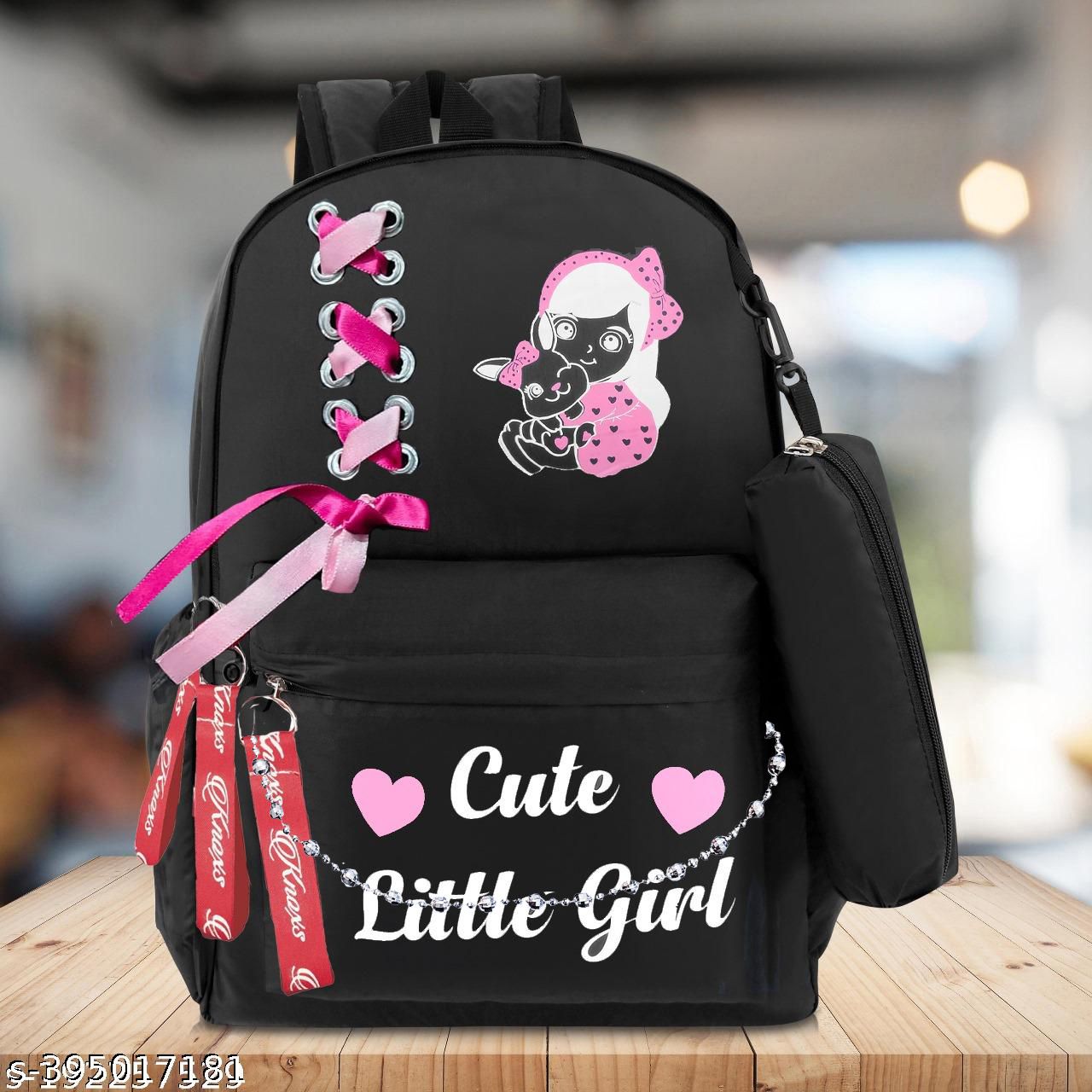 Medium 25 L Laptop Backpack ARV-BACKPACK-29-BLACKPINK-CUTE-LITTLE-GIRL-RIBBION-CARTOON-PRINT