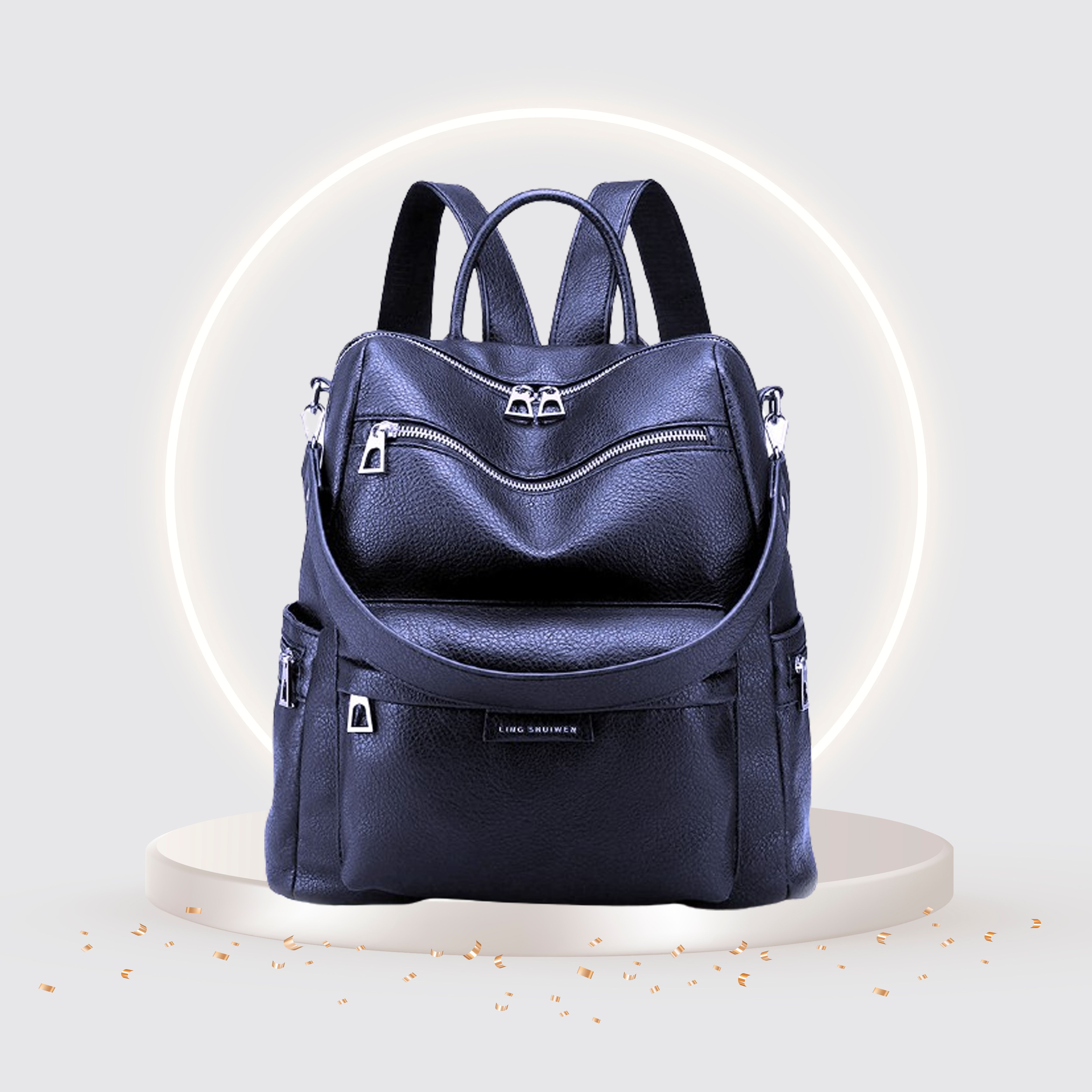 Medium 25 L Backpack Women Convertible Travel Vintage PU Leather Shoulder (Black)-image-46