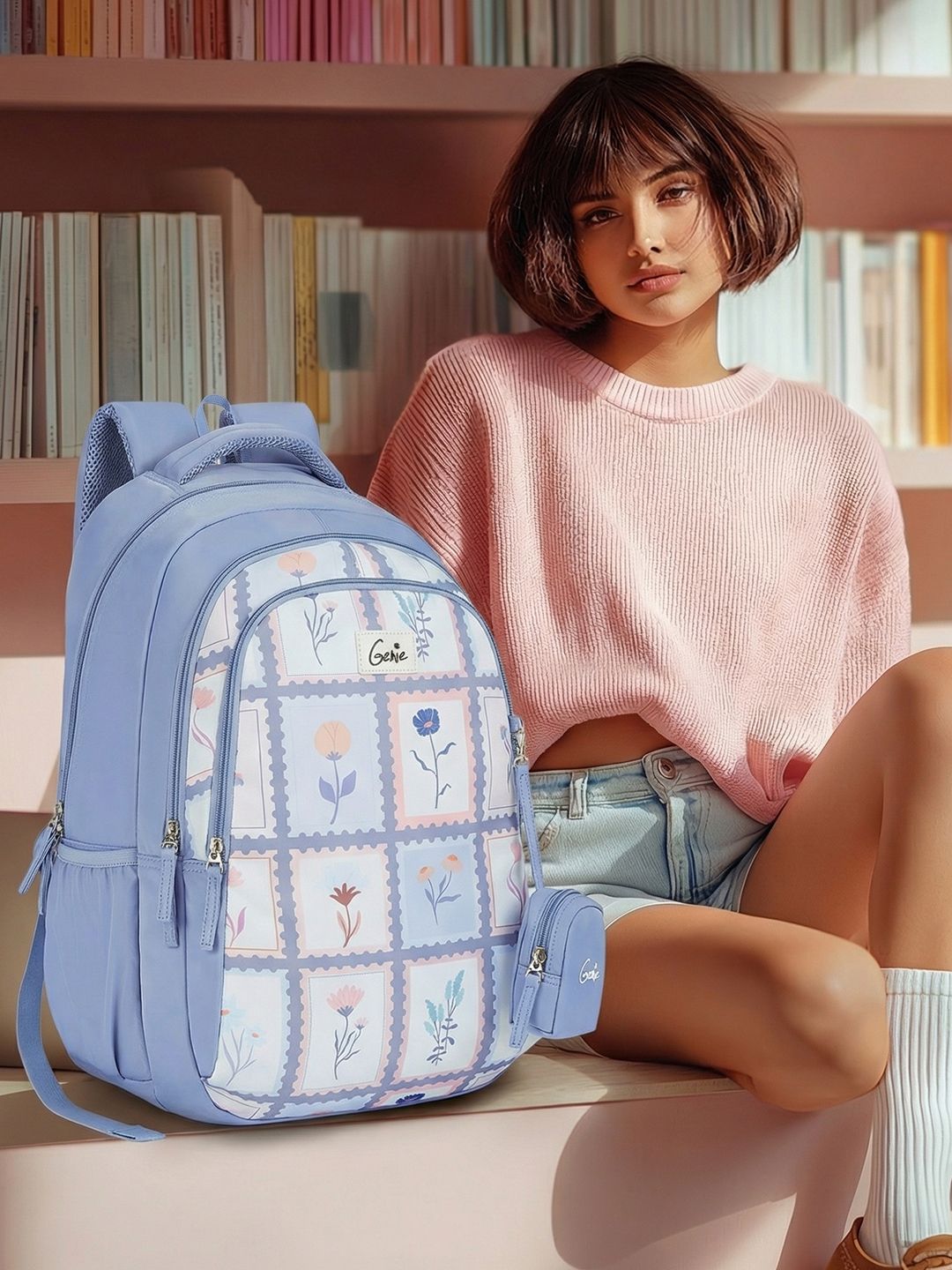 genie Large 36 L Backpack Liora School Backpack For Girls |19 Inch - Pearl Blue-picture-13