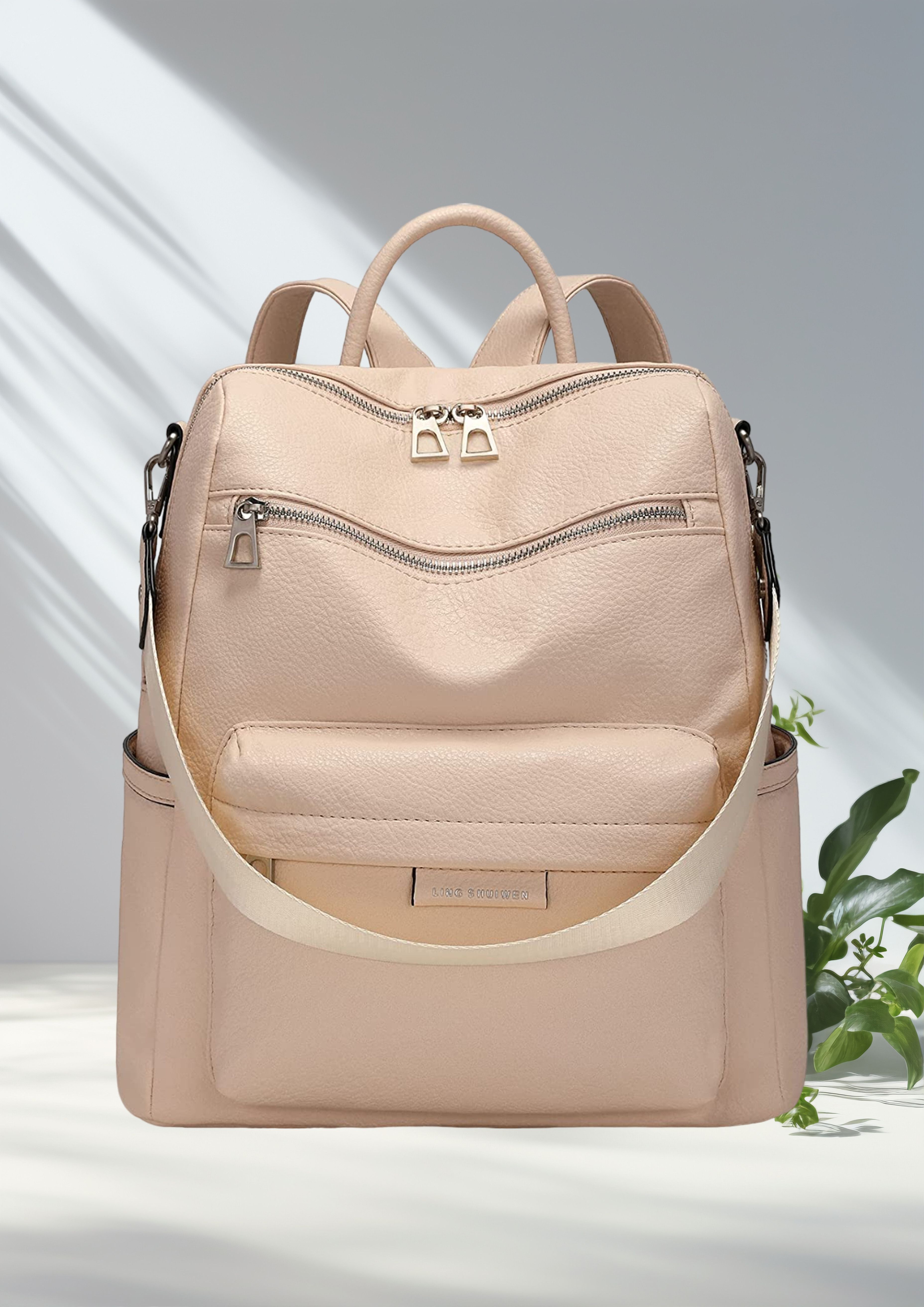 Medium 24 L Laptop Backpack Purse for Women Convertible 25L Travel Vintage PU Leather Shoulder-image-31