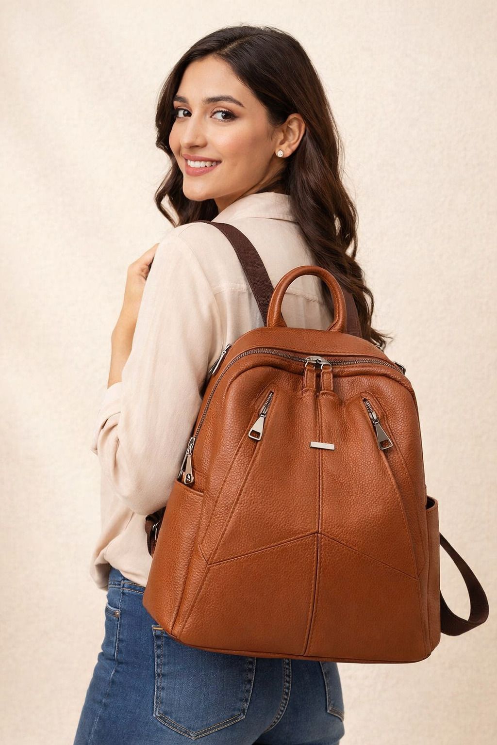 Small 20 L Laptop Backpack Women PU Leather Backpack Stylish Casual College Travel Bag Office Bagpack-image-48