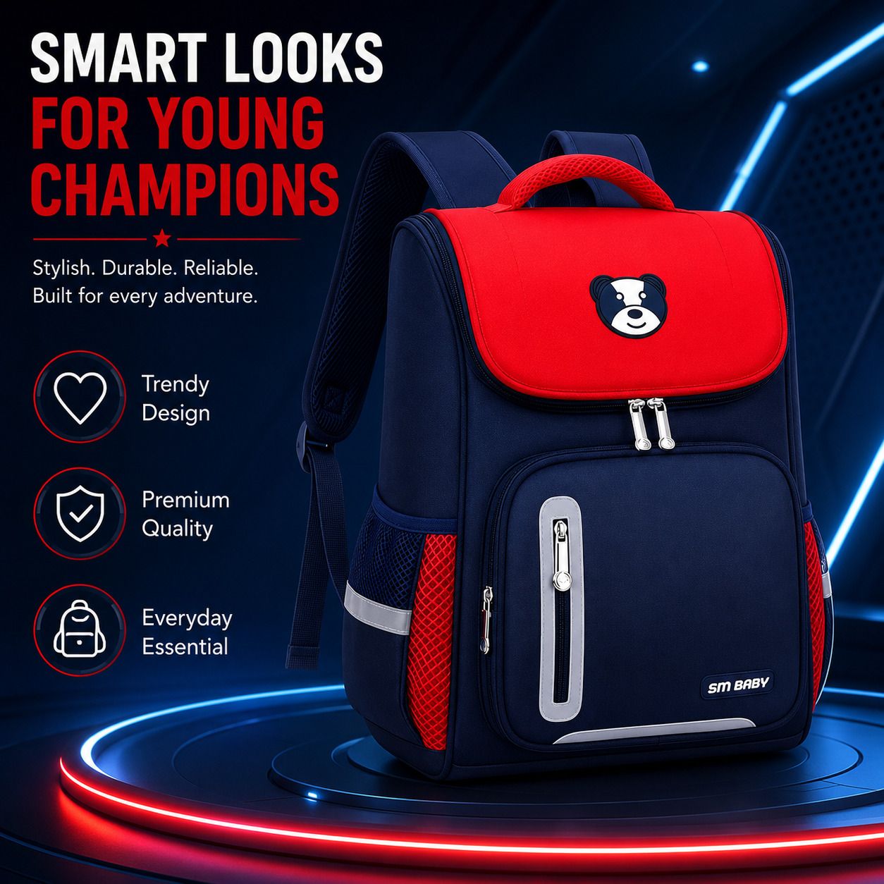 Medium 25 L Backpack 3D Bear Cartoon Backpack for Kids, Stylish School Bag for Boys Girls, 15-20L-image-1