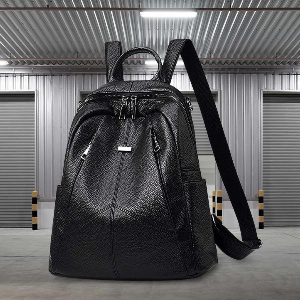 Medium 30 L Laptop Backpack Black Fashion Leather For School & College & Office