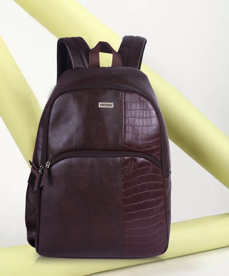 Medium 25 L Laptop Backpack Classy Vegan Leather Croco Fusion Business Office College Travel Unisex Backpack-image-12