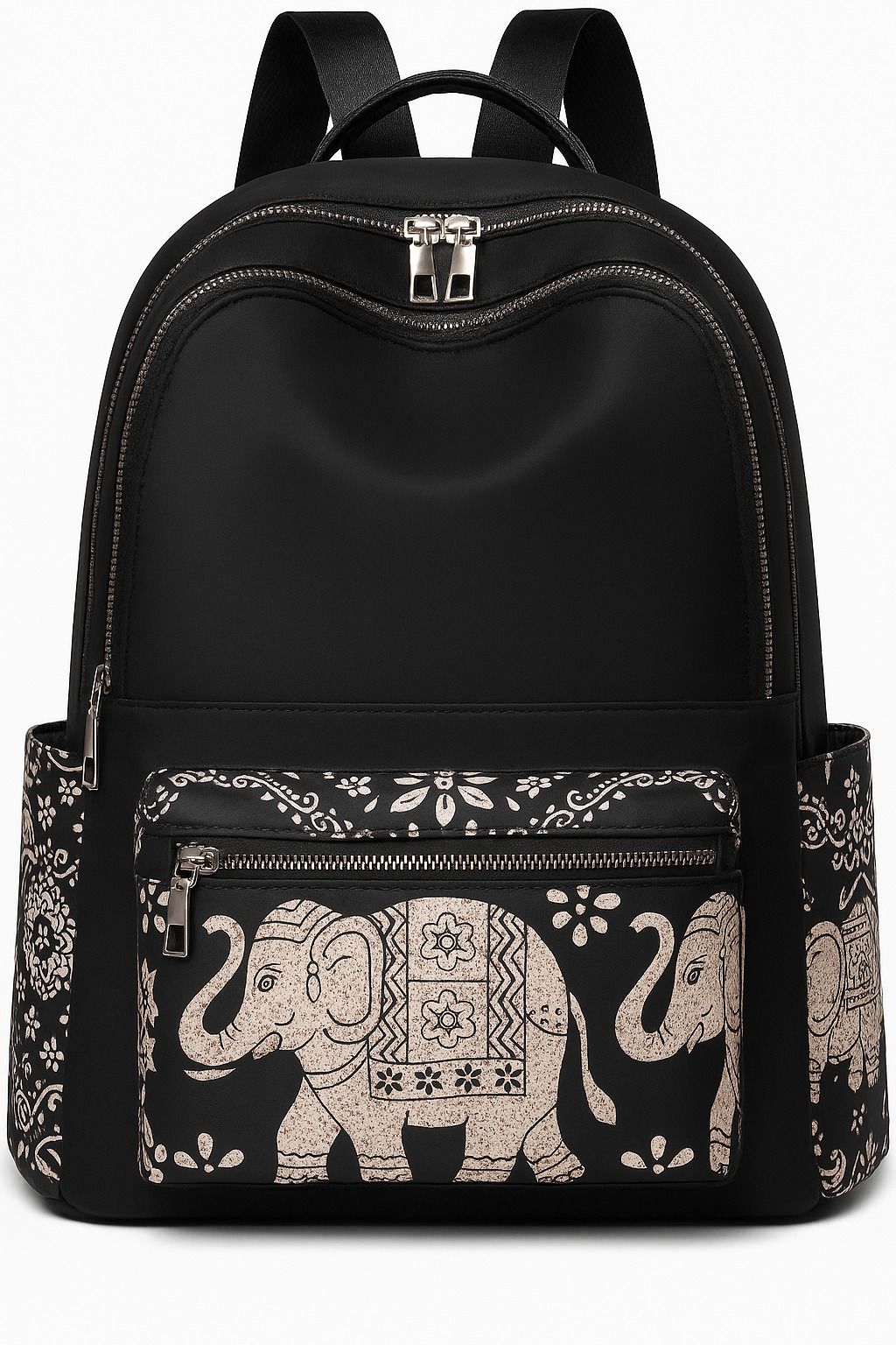 houseofcommon Small 10 L Backpack Black Backpack with Golden Elephant Print, Multi Pocket, Durable & Trendy-picture-38