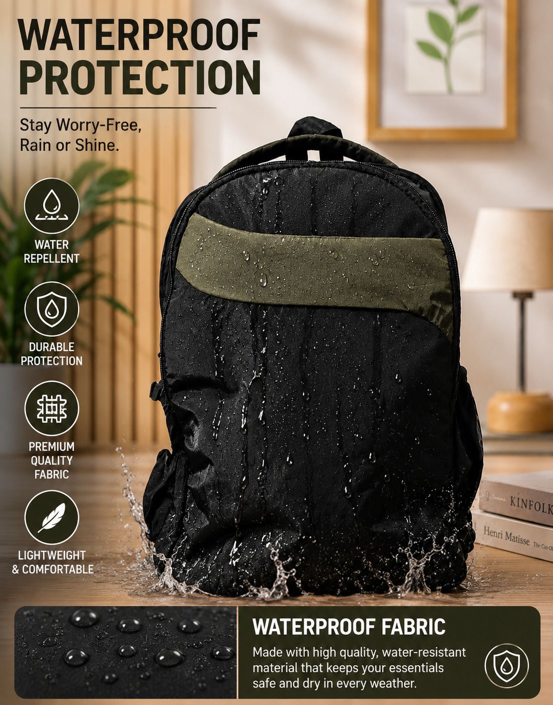 kaif Medium 25 L Laptop Backpack Waterproof Casual Backpack | Water Resistant | Lightweight | Black-picture-26