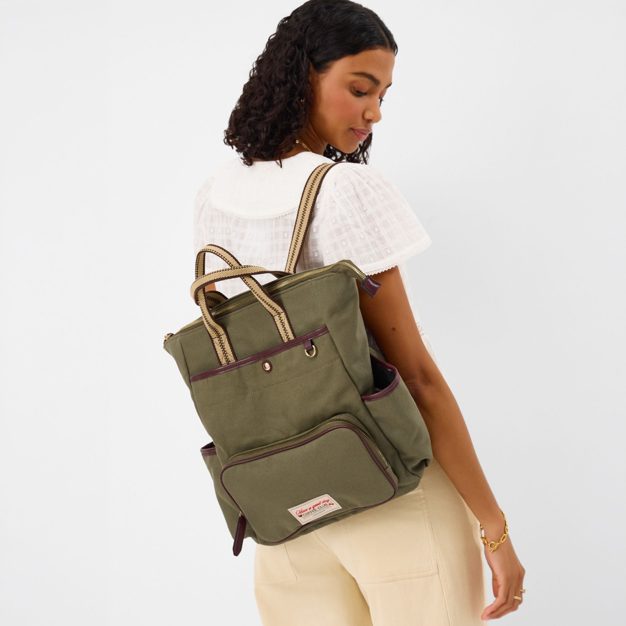 accessorize london 15.75 L Laptop Backpack Green Multi-Pocket Canvas Backpack-picture-38