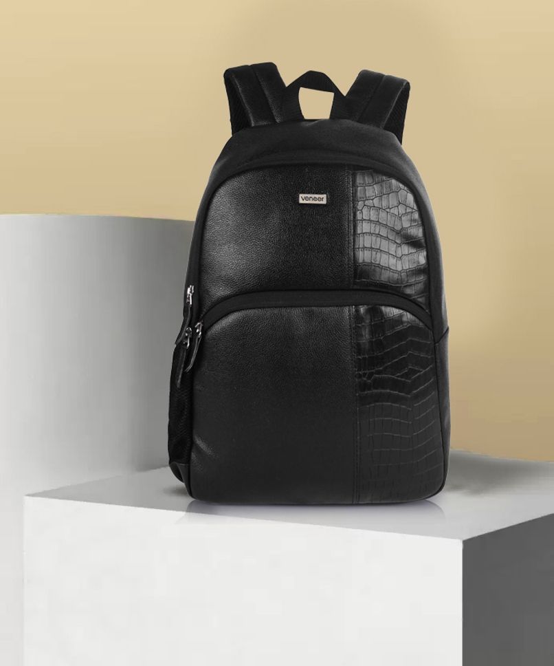 Medium 25 L Laptop Backpack Classy Vegan Leather Croco Fusion Business Office College Travel Unisex Backpack-image-13