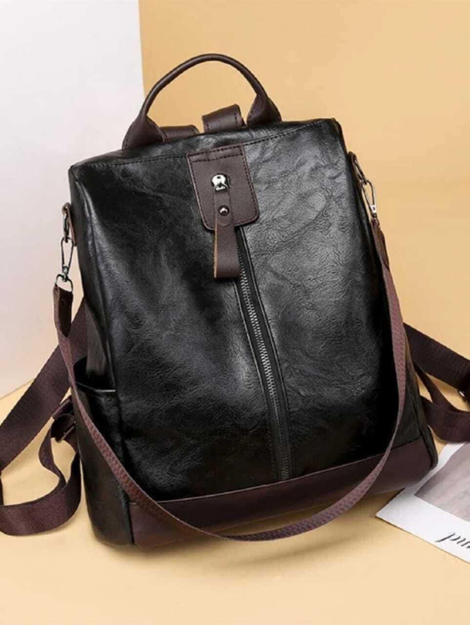 m rufous Small 20 L Backpack Black PU Leather Backpack | Spacious College, Office & Travel Laptop Bag-picture-30