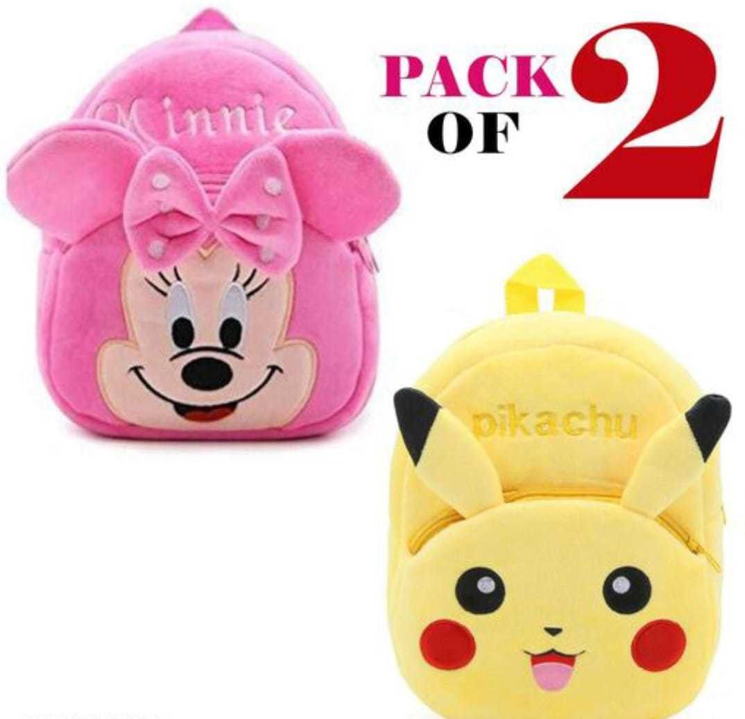 Small 12 L Backpack Combo Of 2 Minnie & Pikachu School Backpack Soft Plush Bags (2-5 Years)