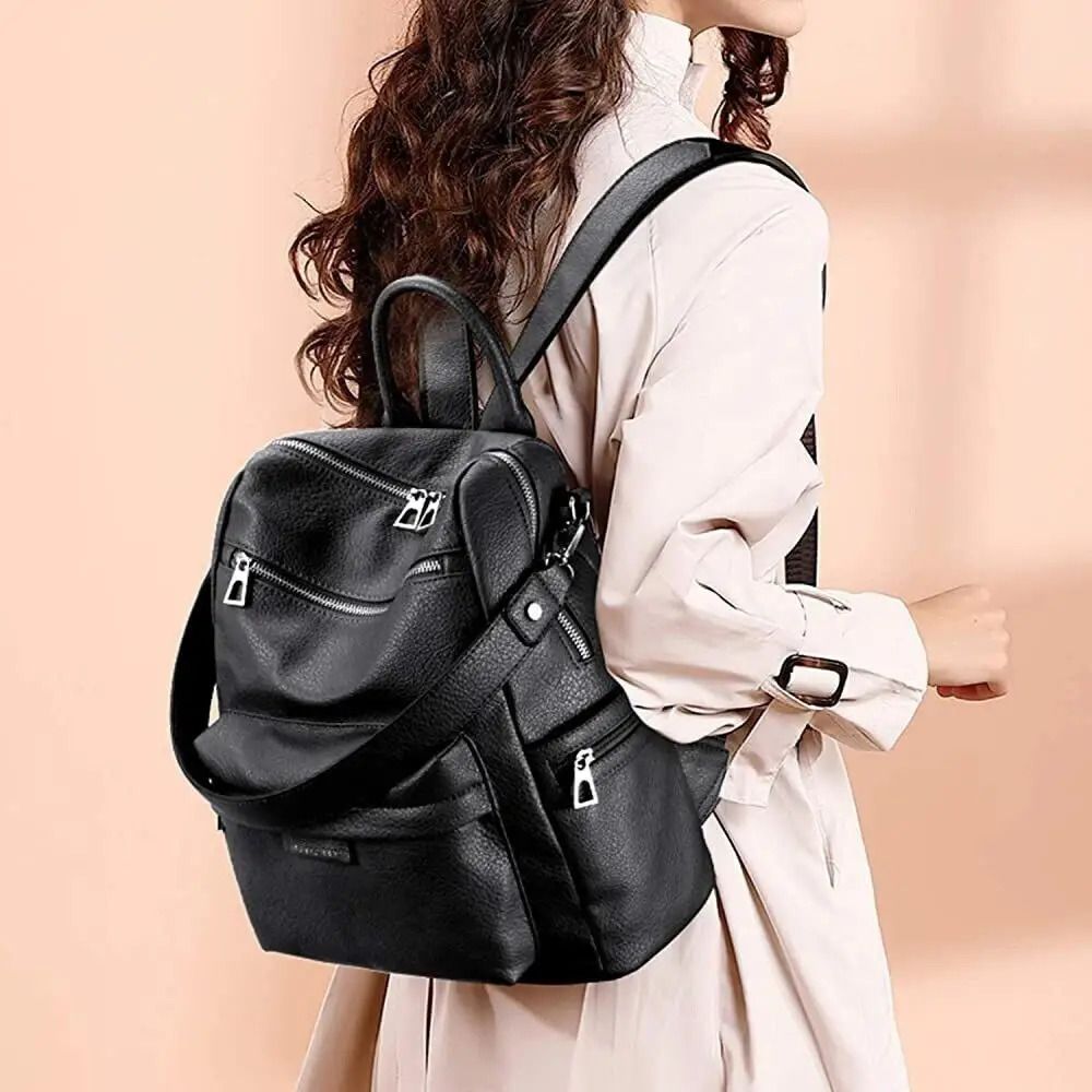 Medium 25 L Backpack Laptop Backpack Purse for Women Convertible Travel Vintage PU Leather Bagpack