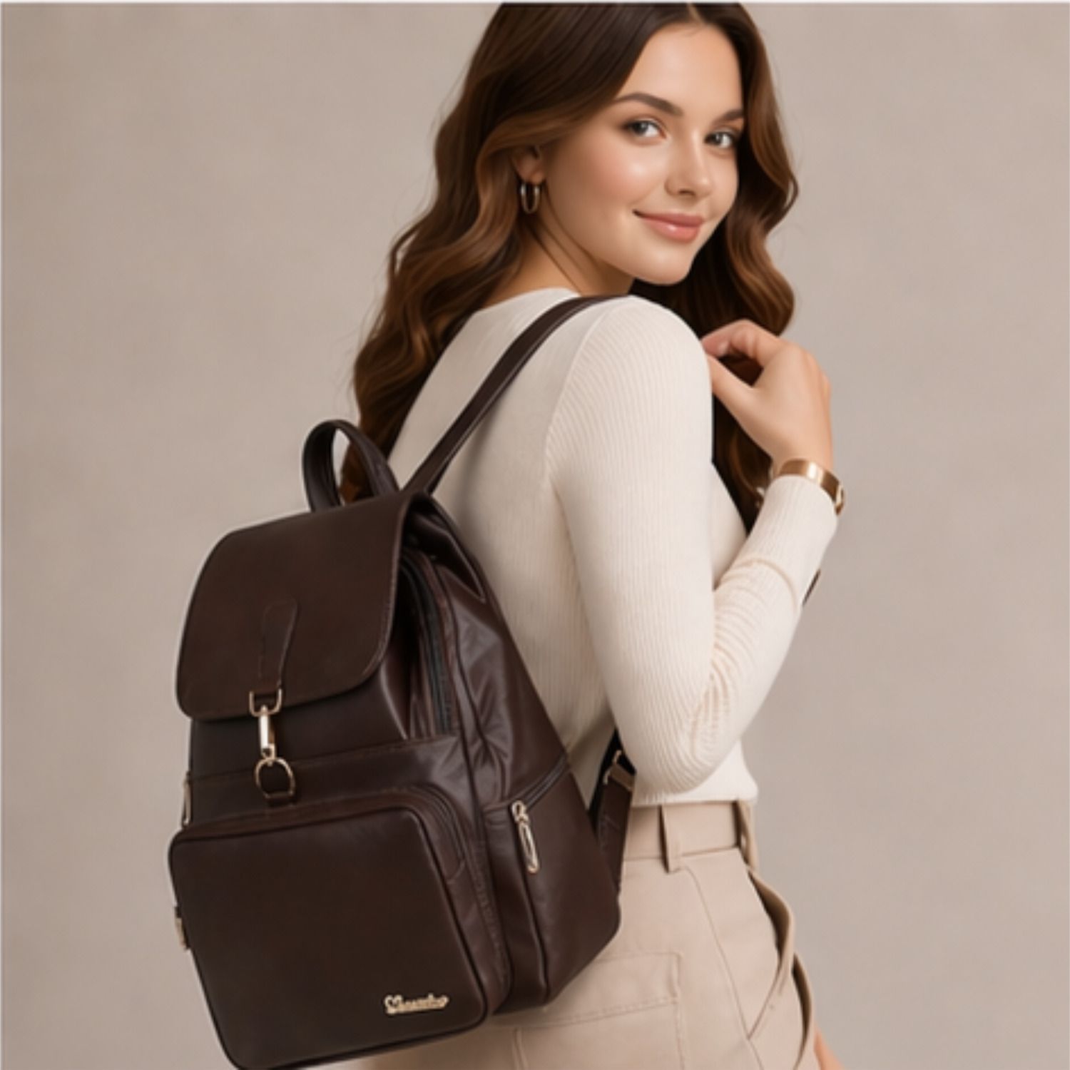ssignature's Small 15 L Laptop Backpack Faux Leather Backpack, Anti-Theft Travel Bag with Multi Compartments-picture-10