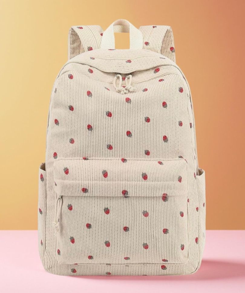 Medium 25 L Backpack Strawberry Print Corduroy Backpack for Girls & Women | Cute Casual Daypack-image-3