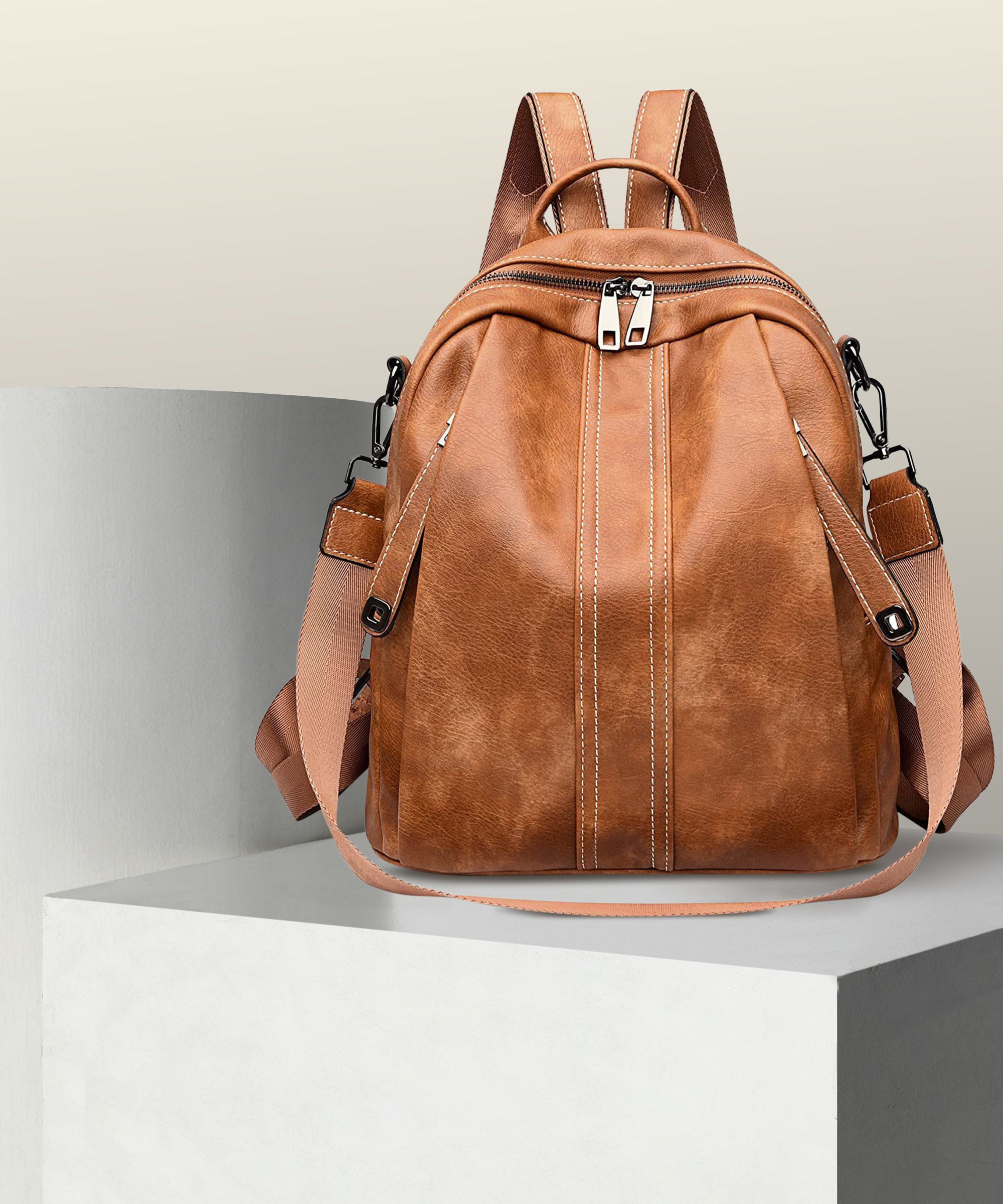Medium 25 L Laptop Backpack Women Leather Convertible Shoulder Bag Ladies Anti theft Satchel Sling Travel-image-4