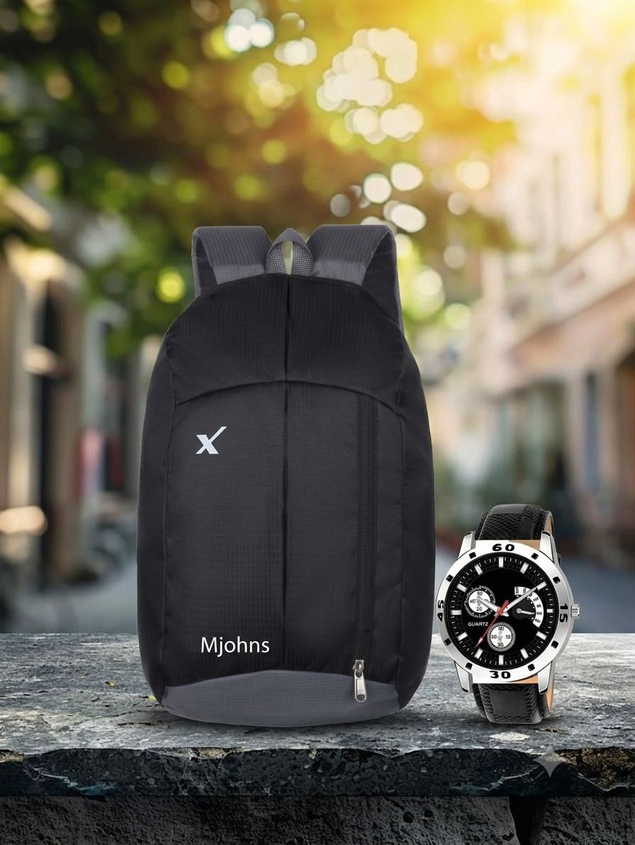 Small 20 L Backpack Lightweight School & Office Combo Pack Backpack + Classic Quartz Watch-image-1