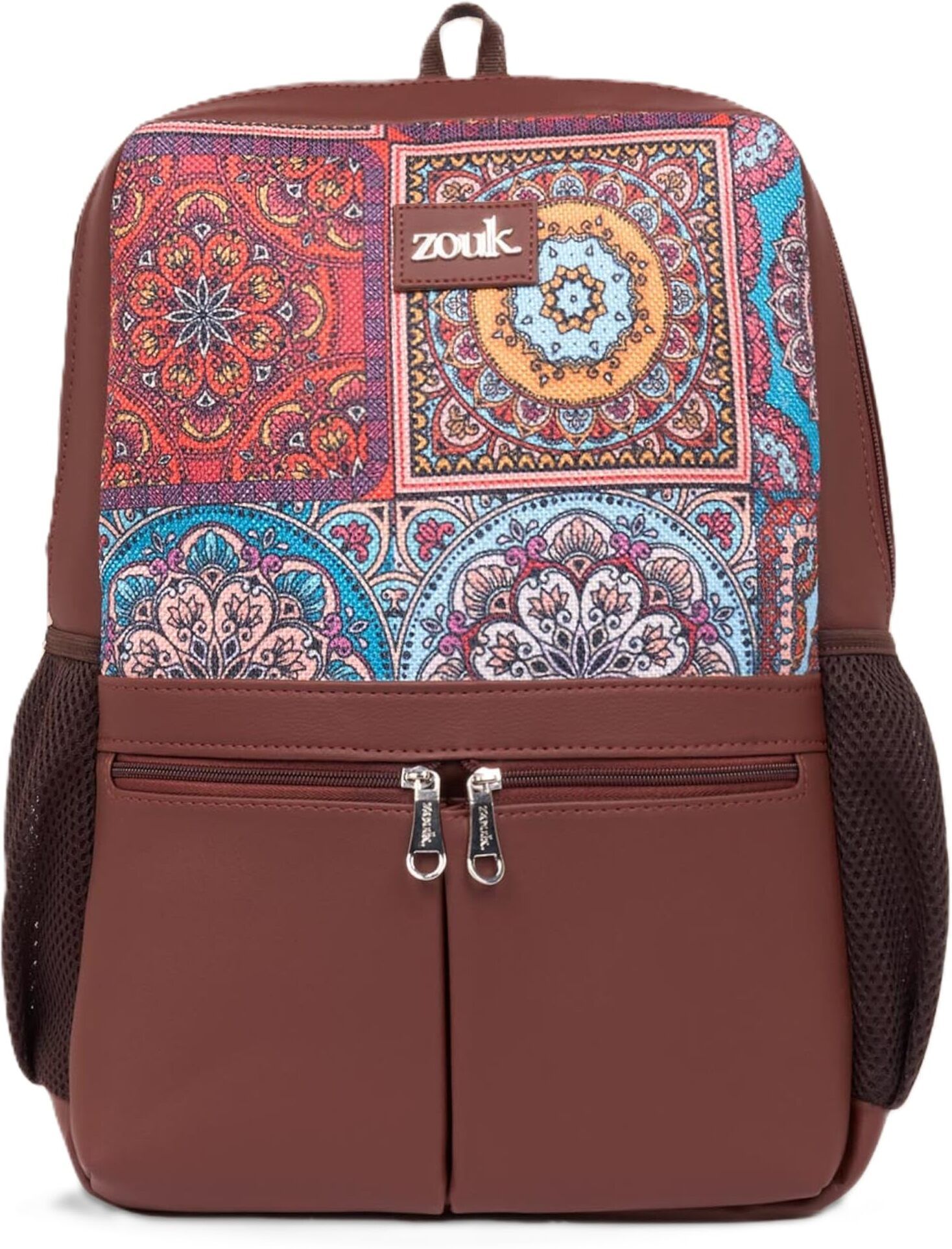 17.5 L Laptop Backpack Multicolor Mandala Print Office Backpack (Brown)-image-0