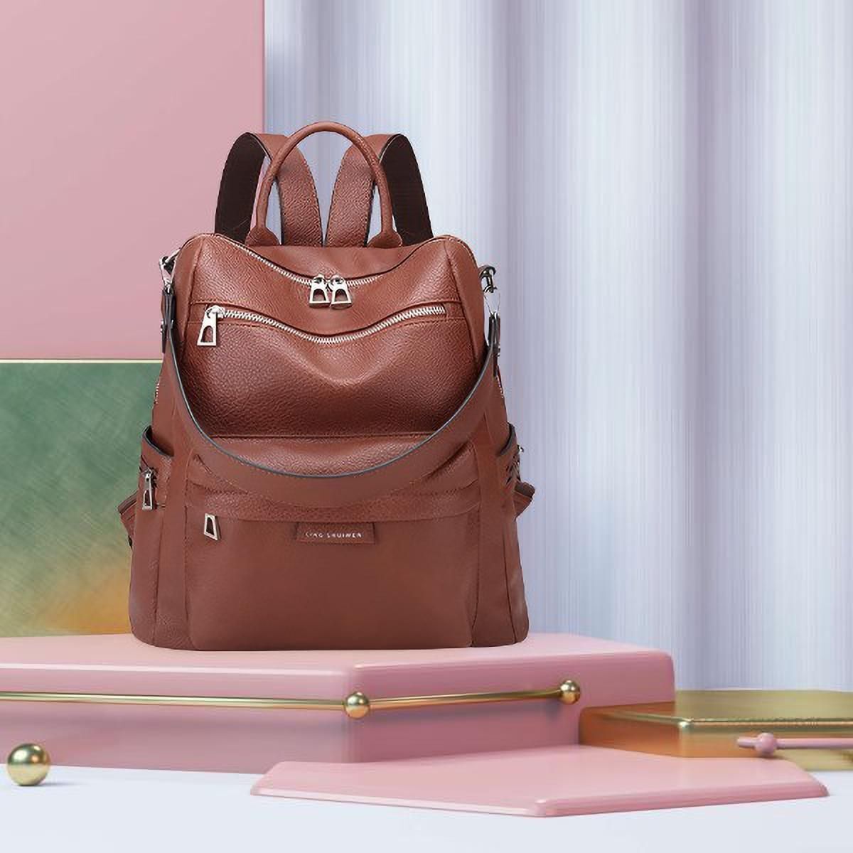 Medium 25 L Laptop Backpack Backpack Purse for Women Convertible Travel Vintage PU Leather Bag (Matte)-image-39