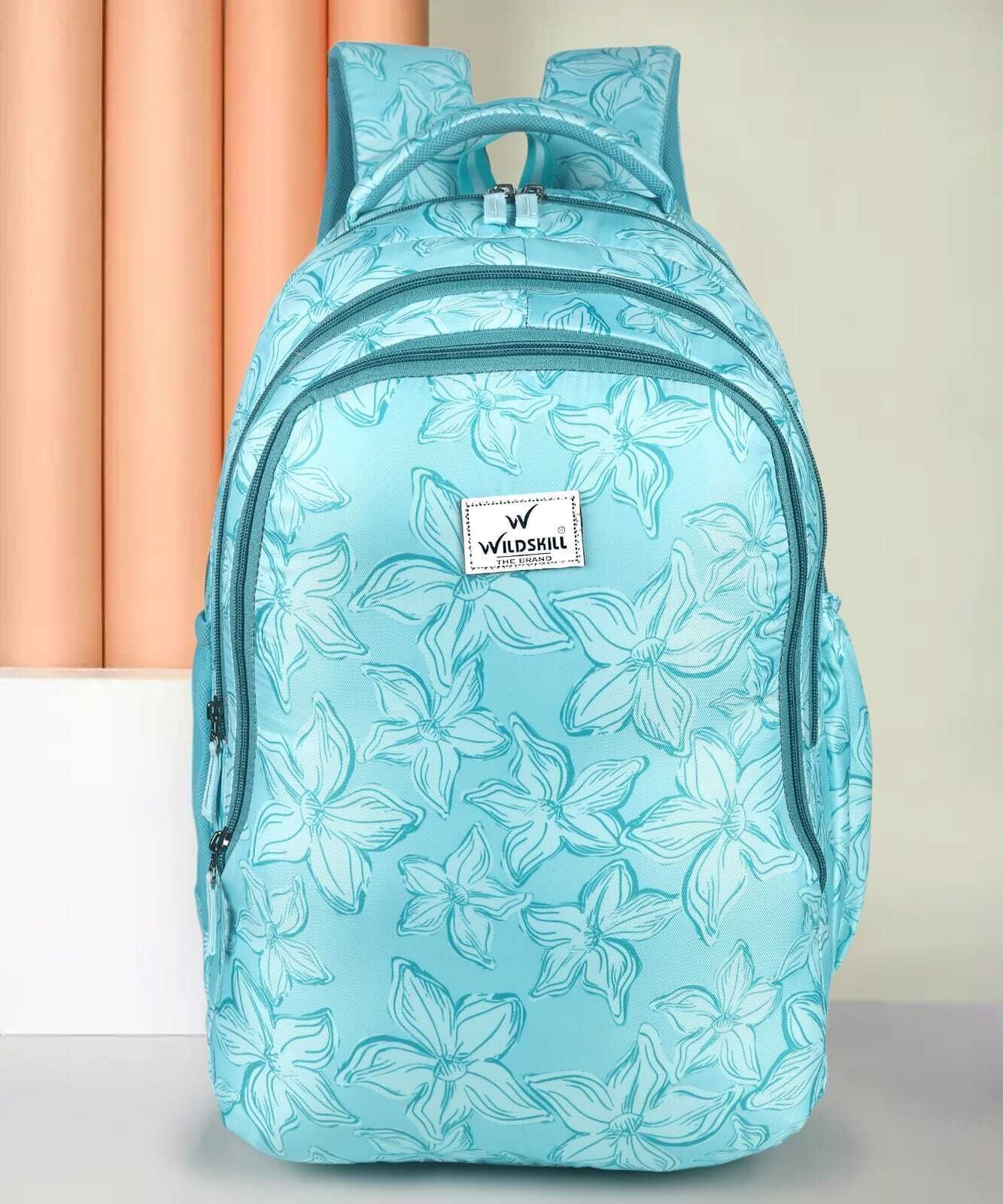 Medium 30 L Laptop Backpack Flower Printed Sky Blue Backpack for School, College & Travel-image-6