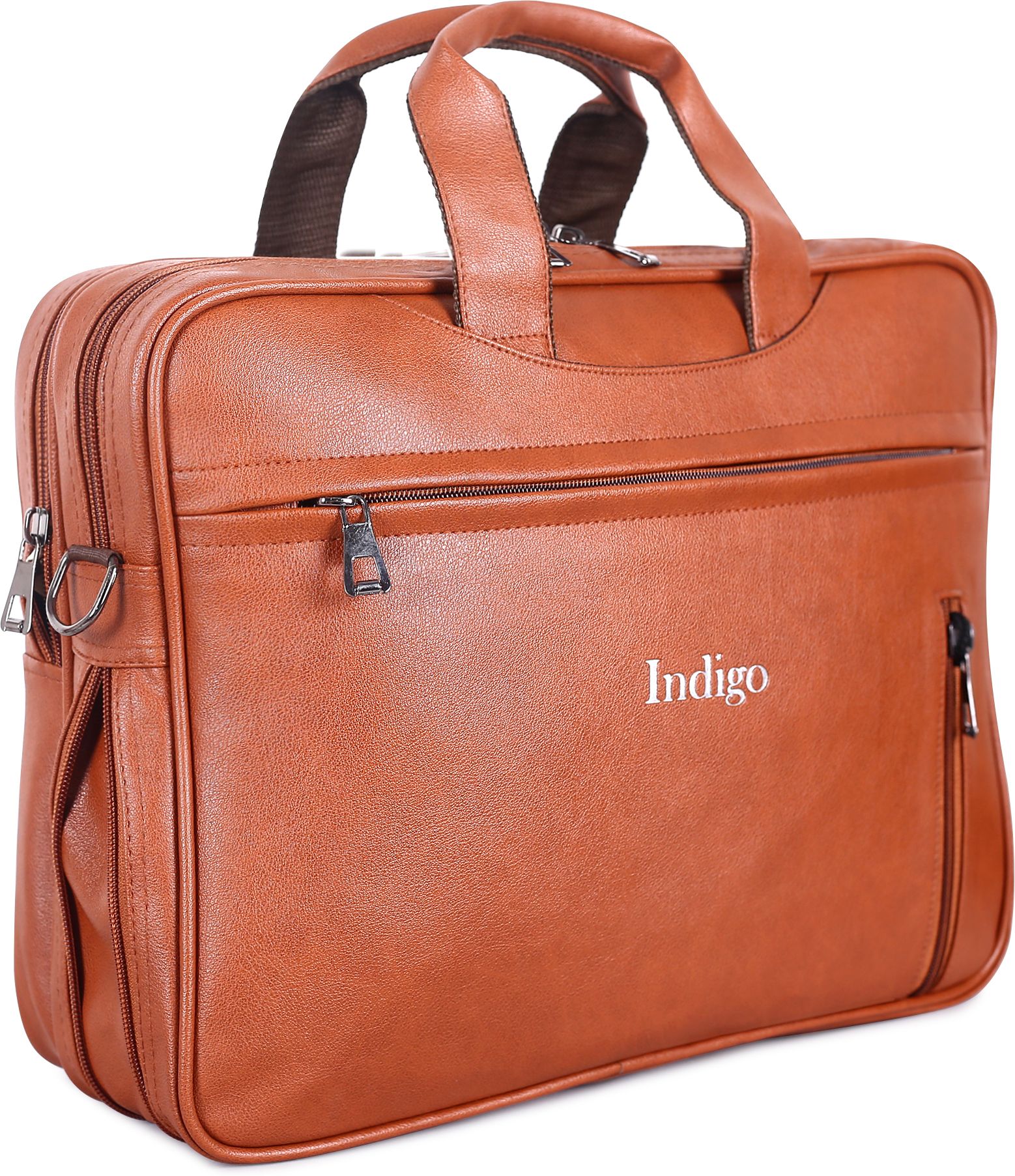 Matte Finish Leather Laptop Messenger Shoulder Bag with Organizer | Tan Waterproof Messenger Bag-image-16