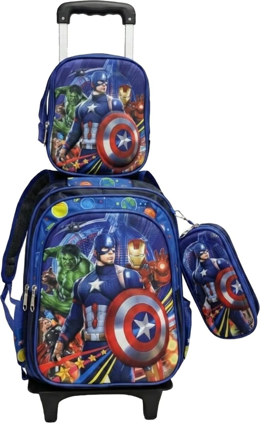 Kids Avengers Trolley School Bag Set 3 in 1 with Lunch Bag, Pencil Pouch & Waterproof School Bag-image-28