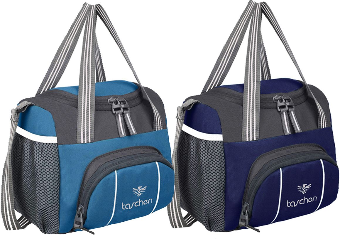 All Age Combo Offer Lunch Bags Branded Trendy Premium Quality Carry on School Office & Picnic (Sky Blue+Navy Blue 3014+3012) Waterproof Lunch Bag-image-2
