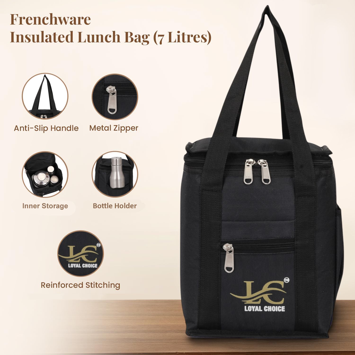 Premium Hiquality lunch bag for both men&women waterproof tiffin bag.(Black 10L) Waterproof Lunch Bag-image-38