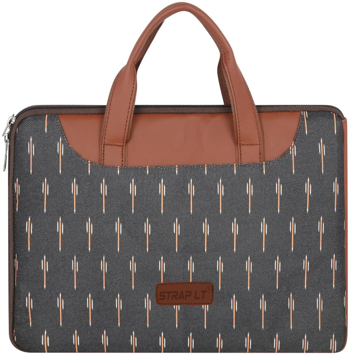15.6-16 inch Jute+Vegan Leather Stylish & Durable Bag For Office,College, Travel Waterproof Laptop Sleeve/Cover-image-5