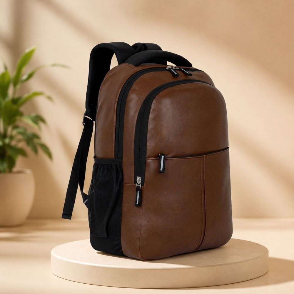 zerus Premium PU Leather Laptop Backpack for Men Women College Office Bag Waterproof Backpack-picture-17
