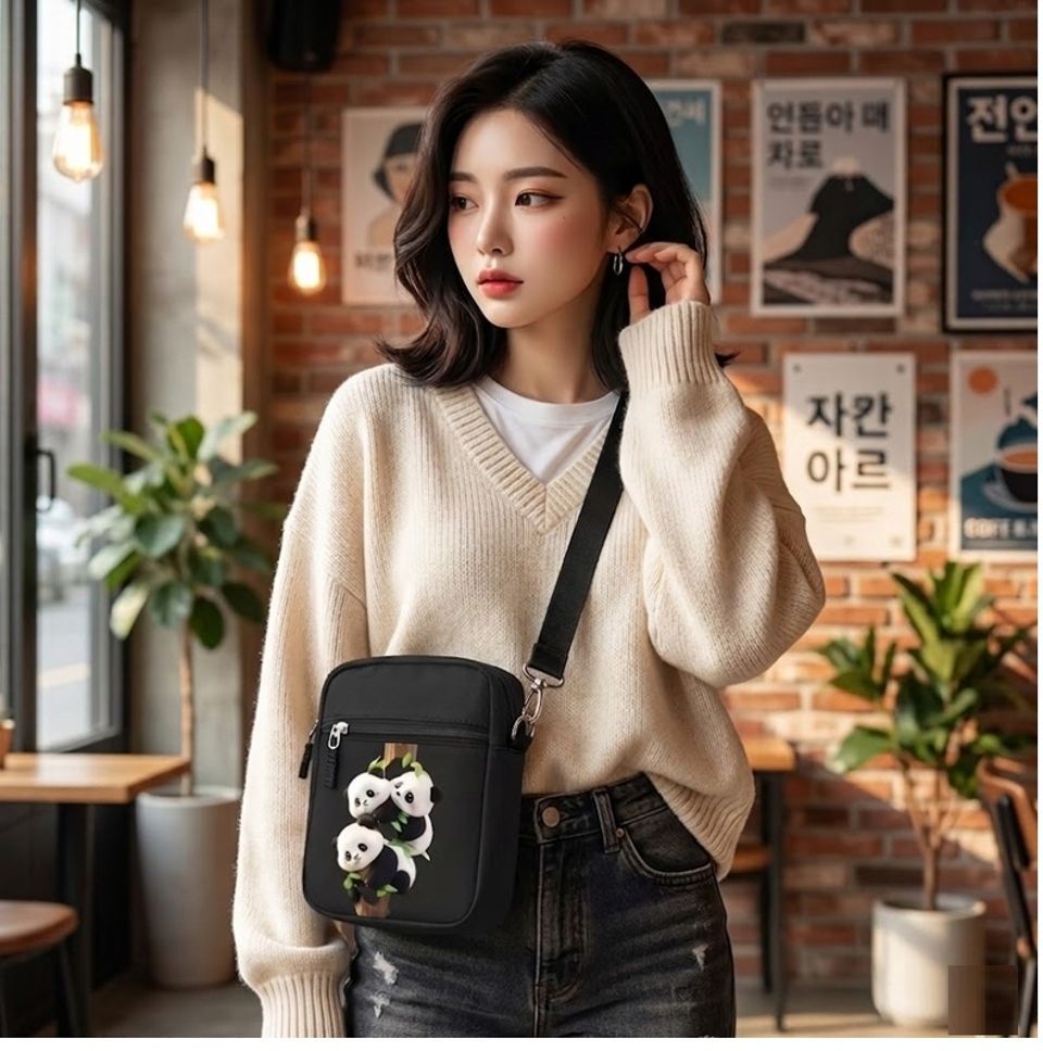 beglio Black Men & Women Sling Bag Cute Panda Print Crossbody Sling Bag for Women-picture-17