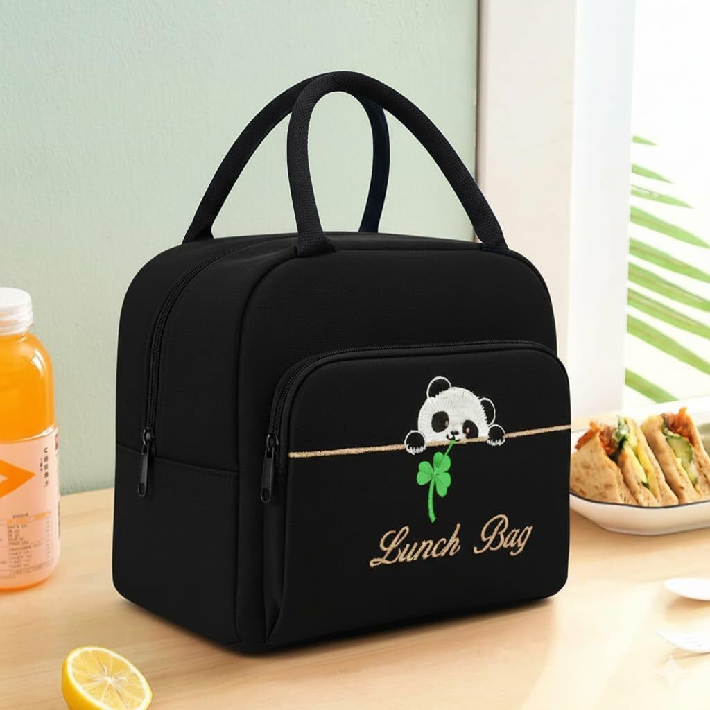 Embroidered Lunch Bag for Kids and Adults | Cute Panda Men and Women Tiffin Box Lunch Bag-image-4